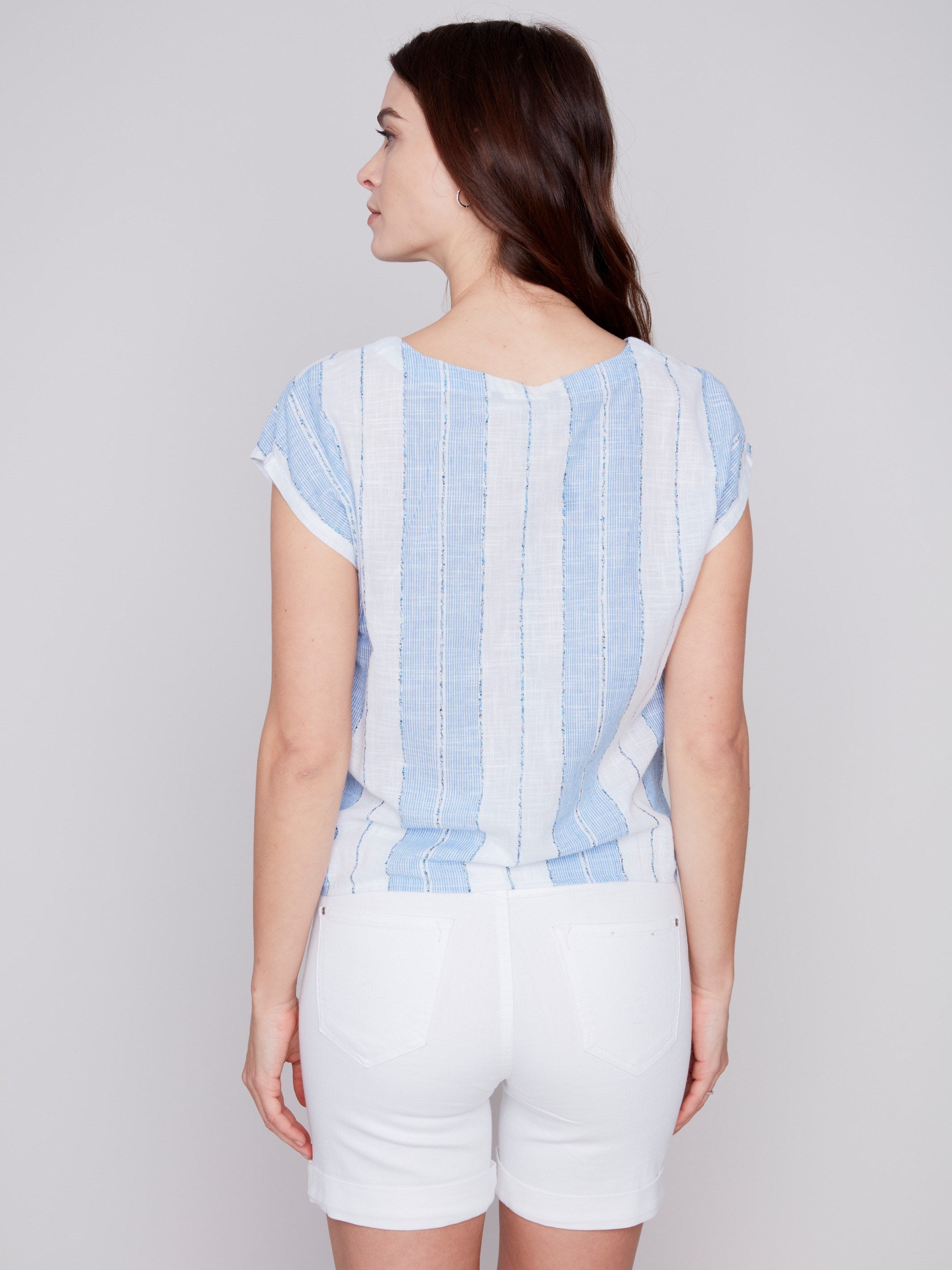 Printed Front Tie Top - Blue - Charlie B Collection Canada - Image 4