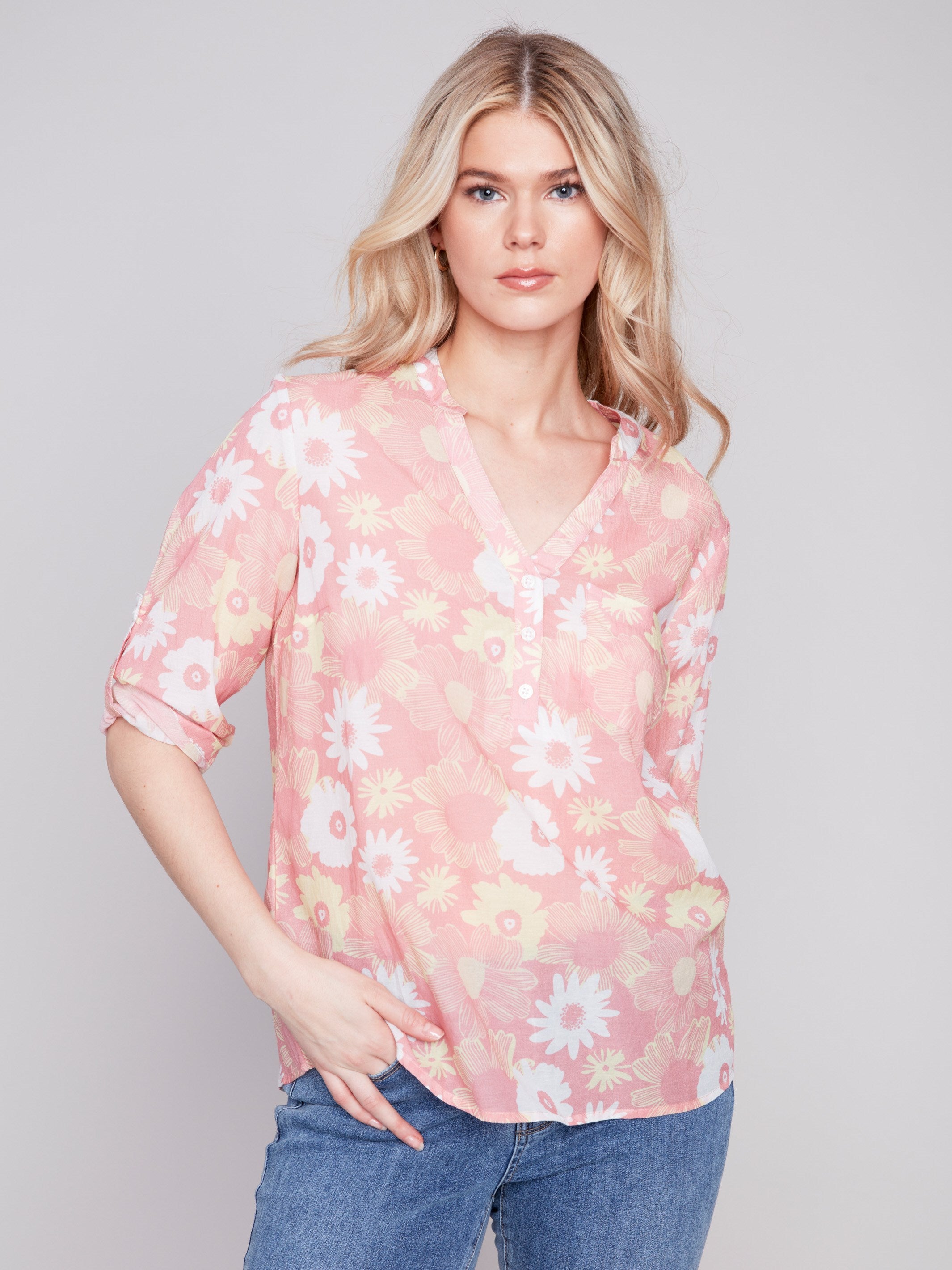 Printed Half-Button Blouse - Cosmos - Charlie B Collection Canada - Image 1