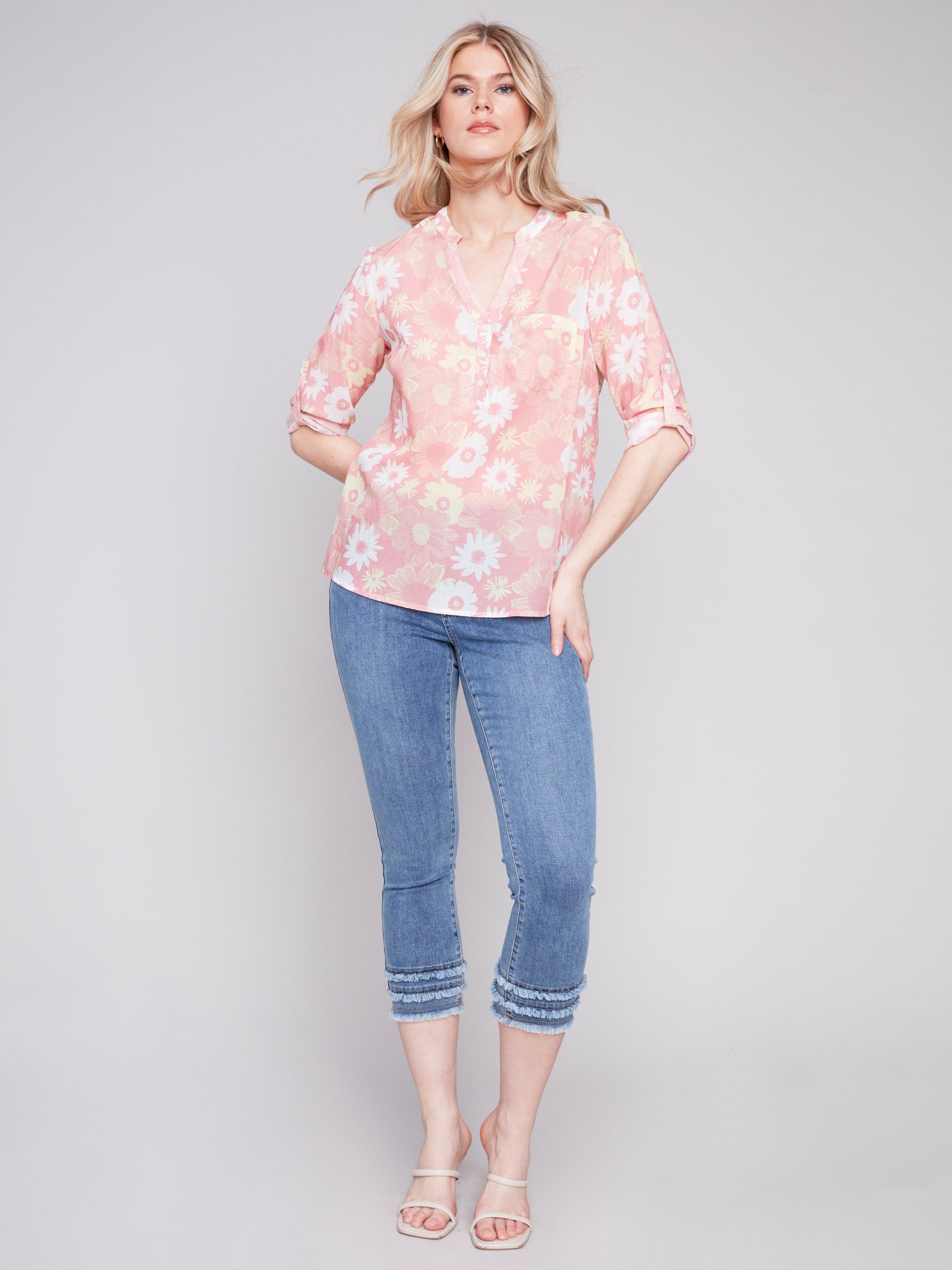 Printed Half-Button Blouse - Cosmos - Charlie B Collection Canada - Image 3