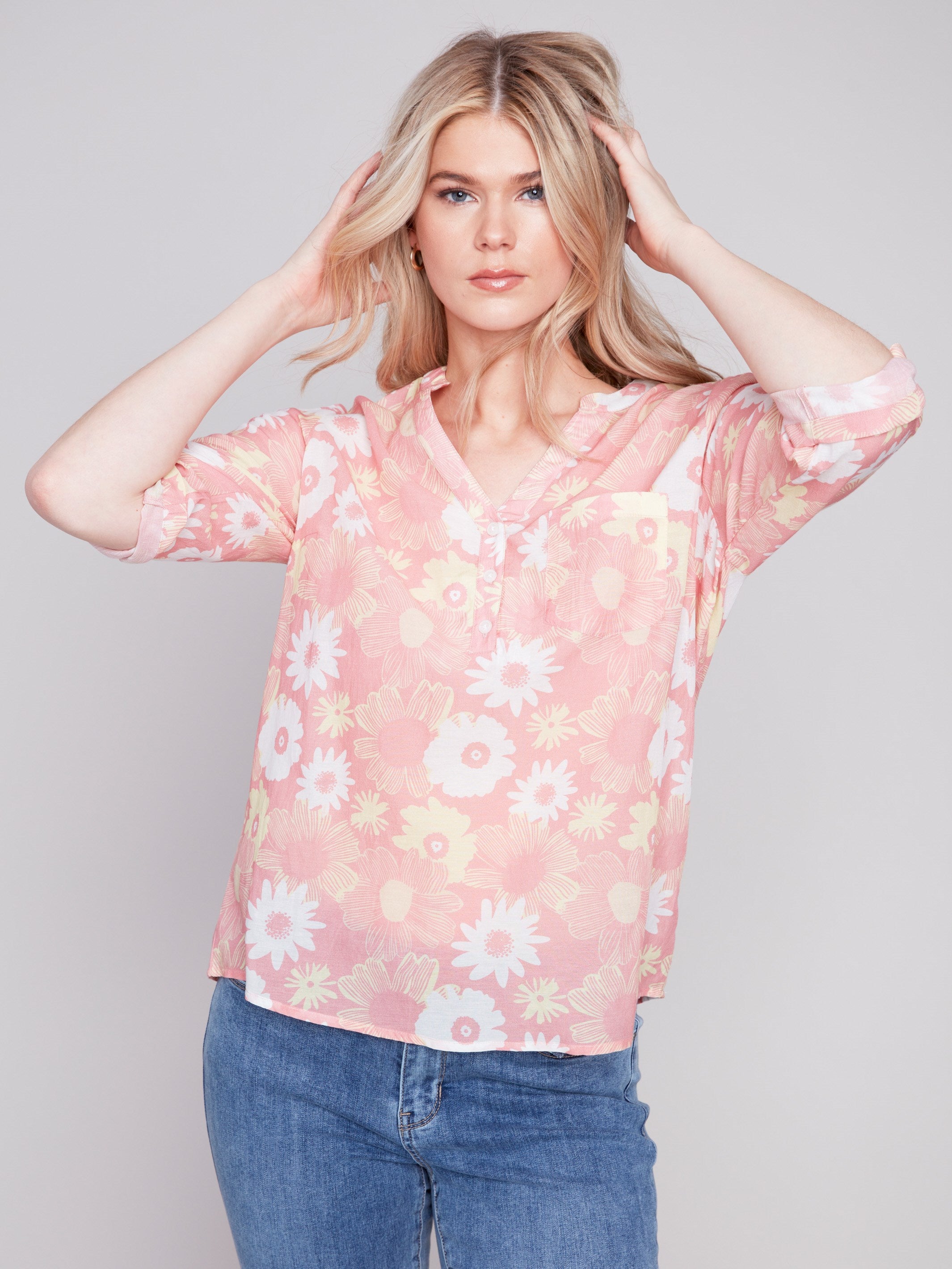 Printed Half-Button Blouse - Cosmos - Charlie B Collection Canada - Image 4