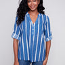 Printed Half-Button Blouse - Stripes - Charlie B Collection Canada - Image 1