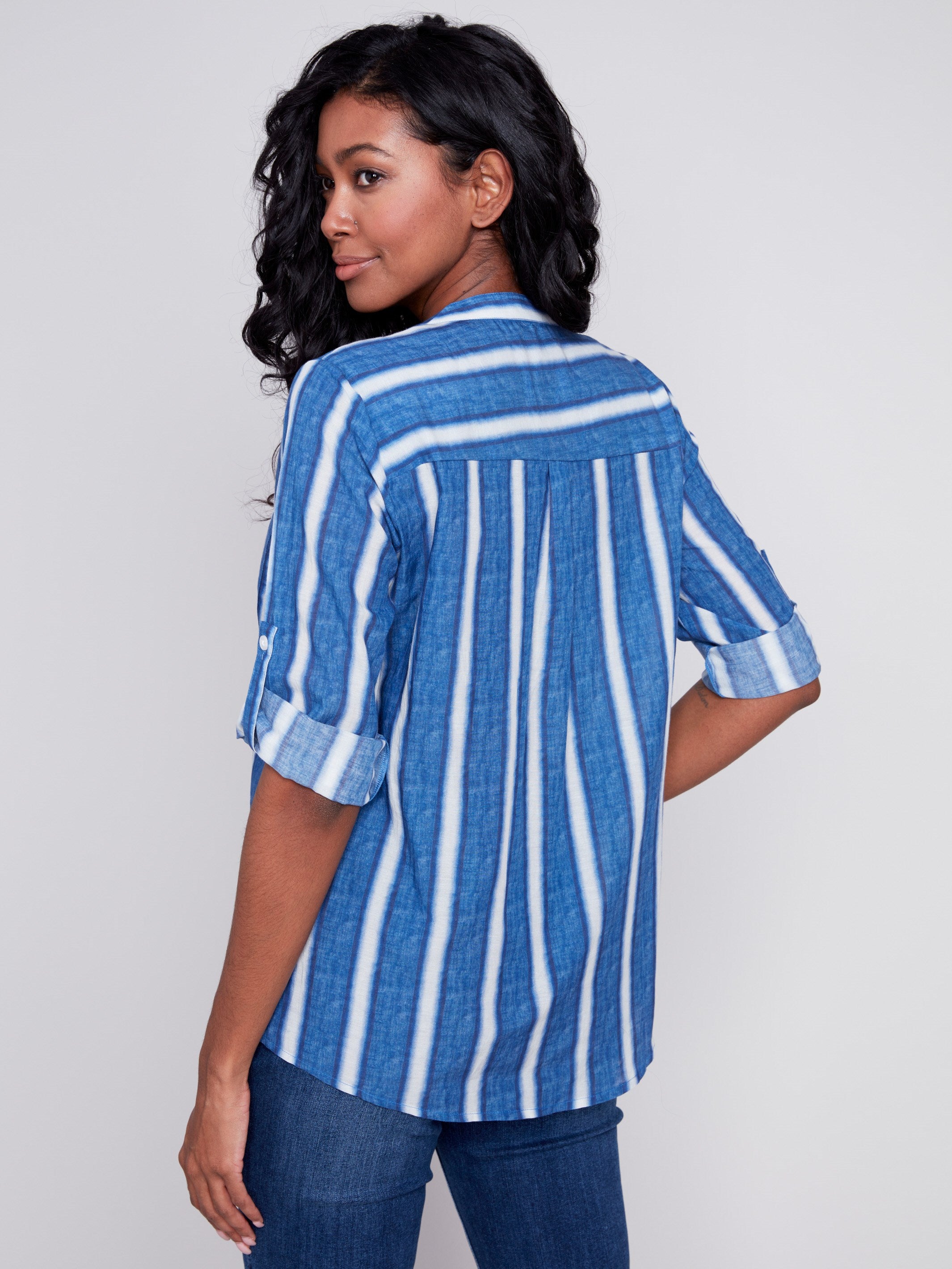 Printed Half-Button Blouse - Stripes - Charlie B Collection Canada - Image 2