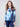 Printed Knit Sweater with Diagonal Zipper Detail - Indigo