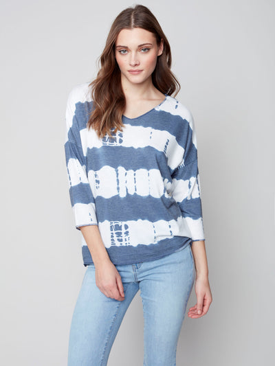 Printed Knit Top with V-Neck - Ocean - C1264 Charlie B Collection Canada