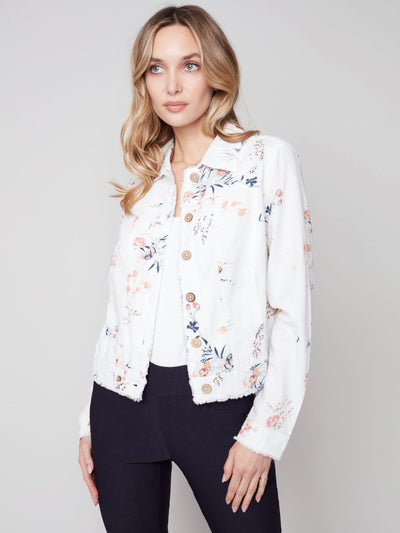 Printed Linen Blend Jacket - Bouquet - C6199 Charlie B Collection Canada 1