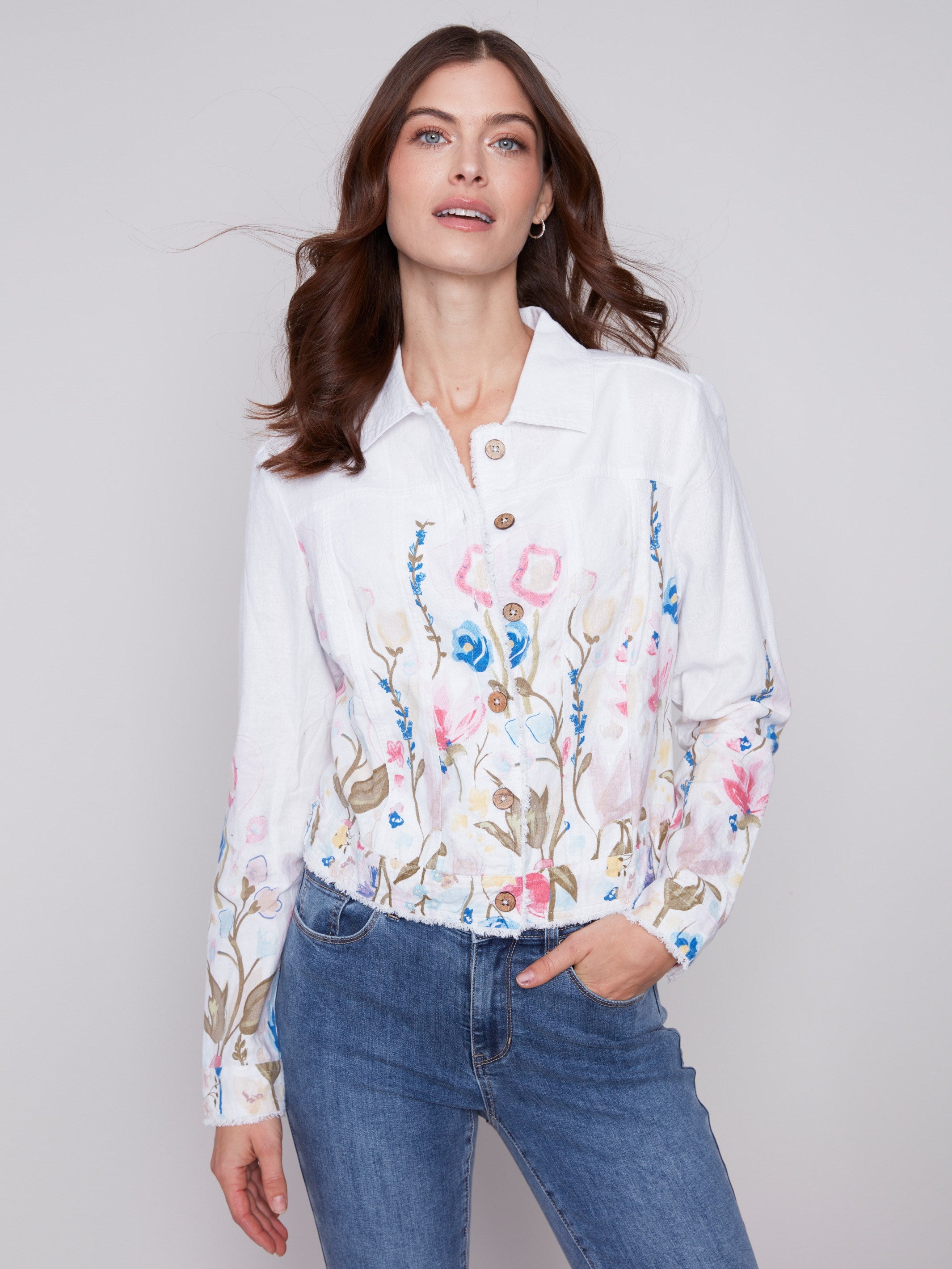 Printed Linen Blend Jacket - Pastel - Charlie B Collection Canada - Image 1