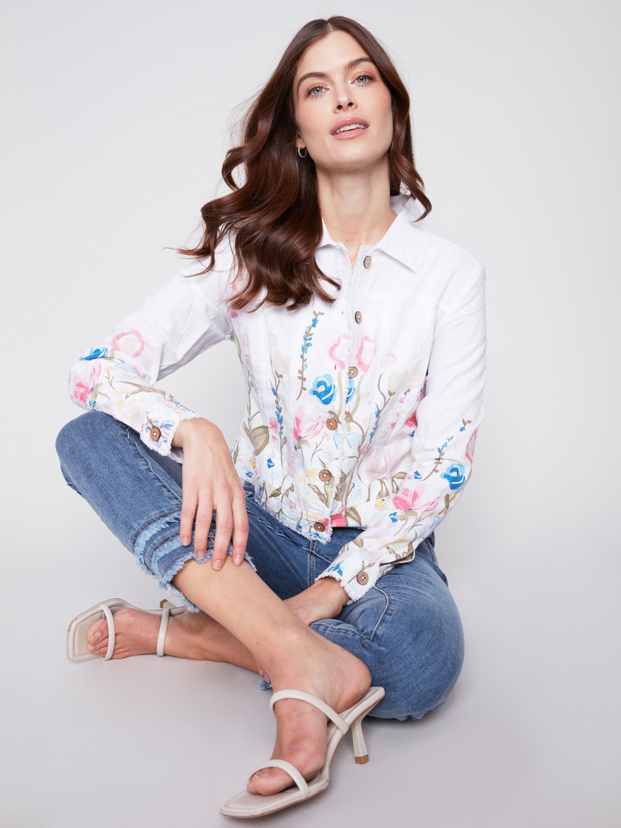 Printed Linen Blend Jacket - Pastel - Charlie B Collection Canada - Image 2