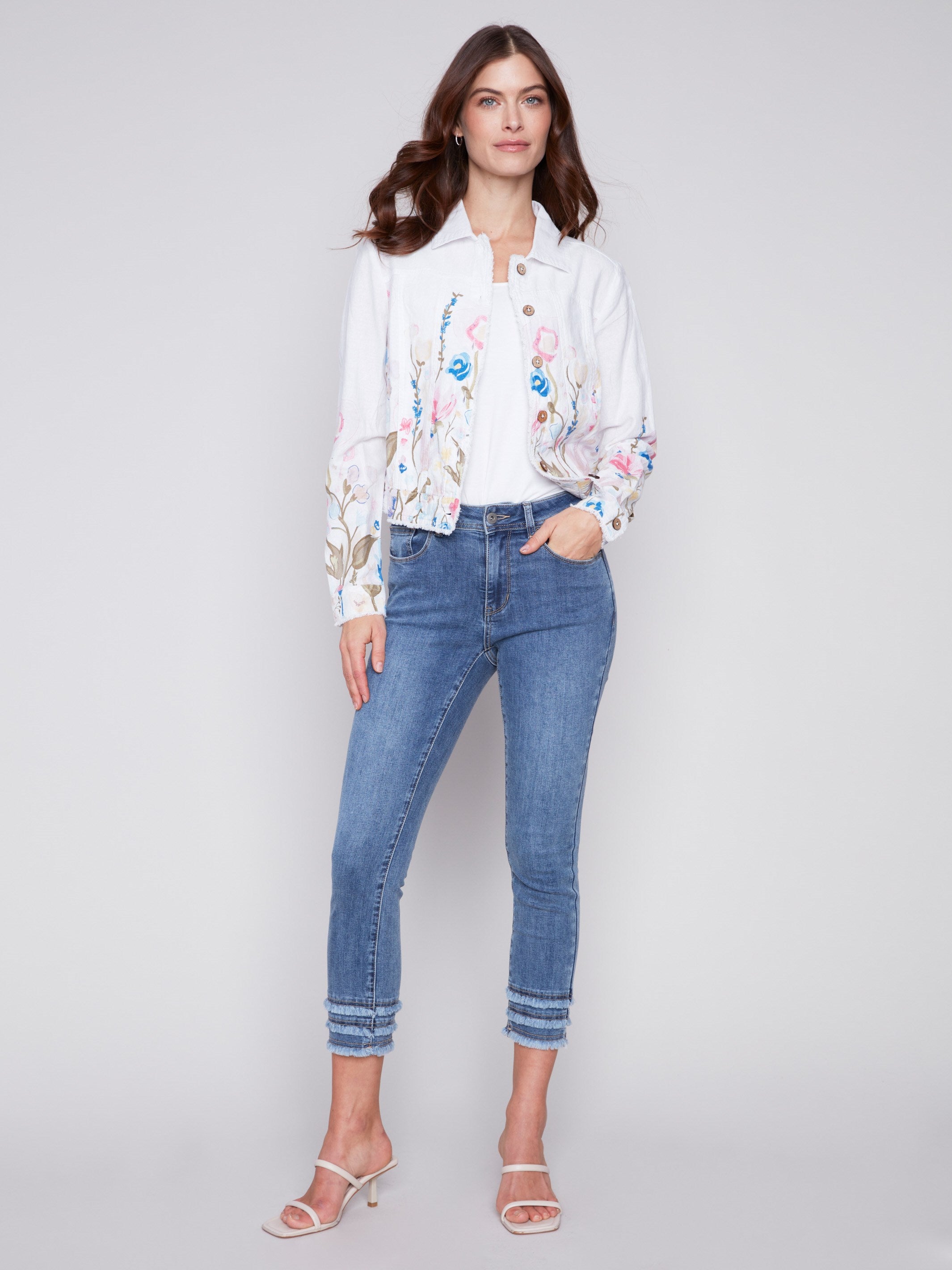 Printed Linen Blend Jacket - Pastel - Charlie B Collection Canada - Image 3