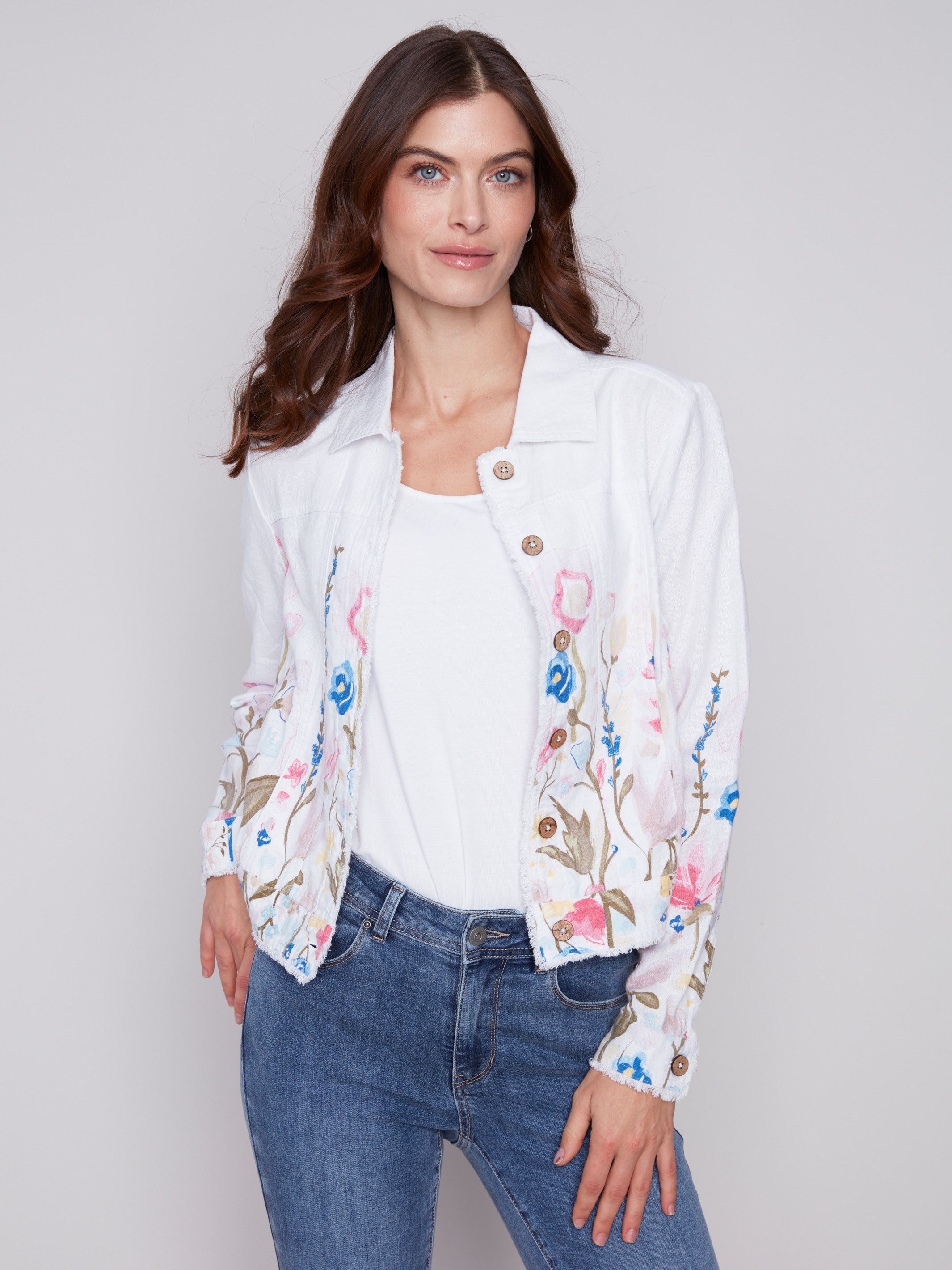 Printed Linen Blend Jacket - Pastel - Charlie B Collection Canada - Image 4