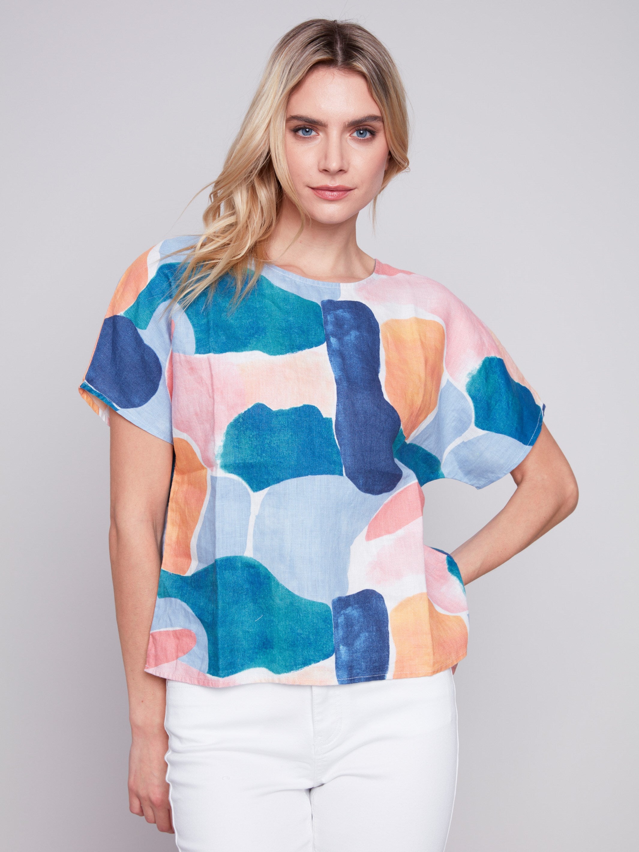 Printed Linen Dolman Top - Abstract - Charlie B Collection Canada - Image 1
