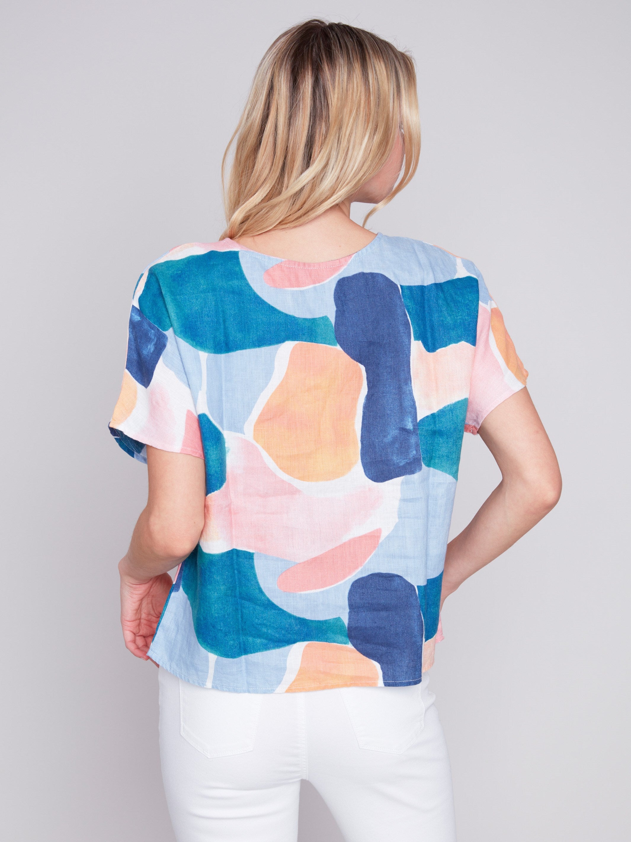 Printed Linen Dolman Top - Abstract - Charlie B Collection Canada - Image 2