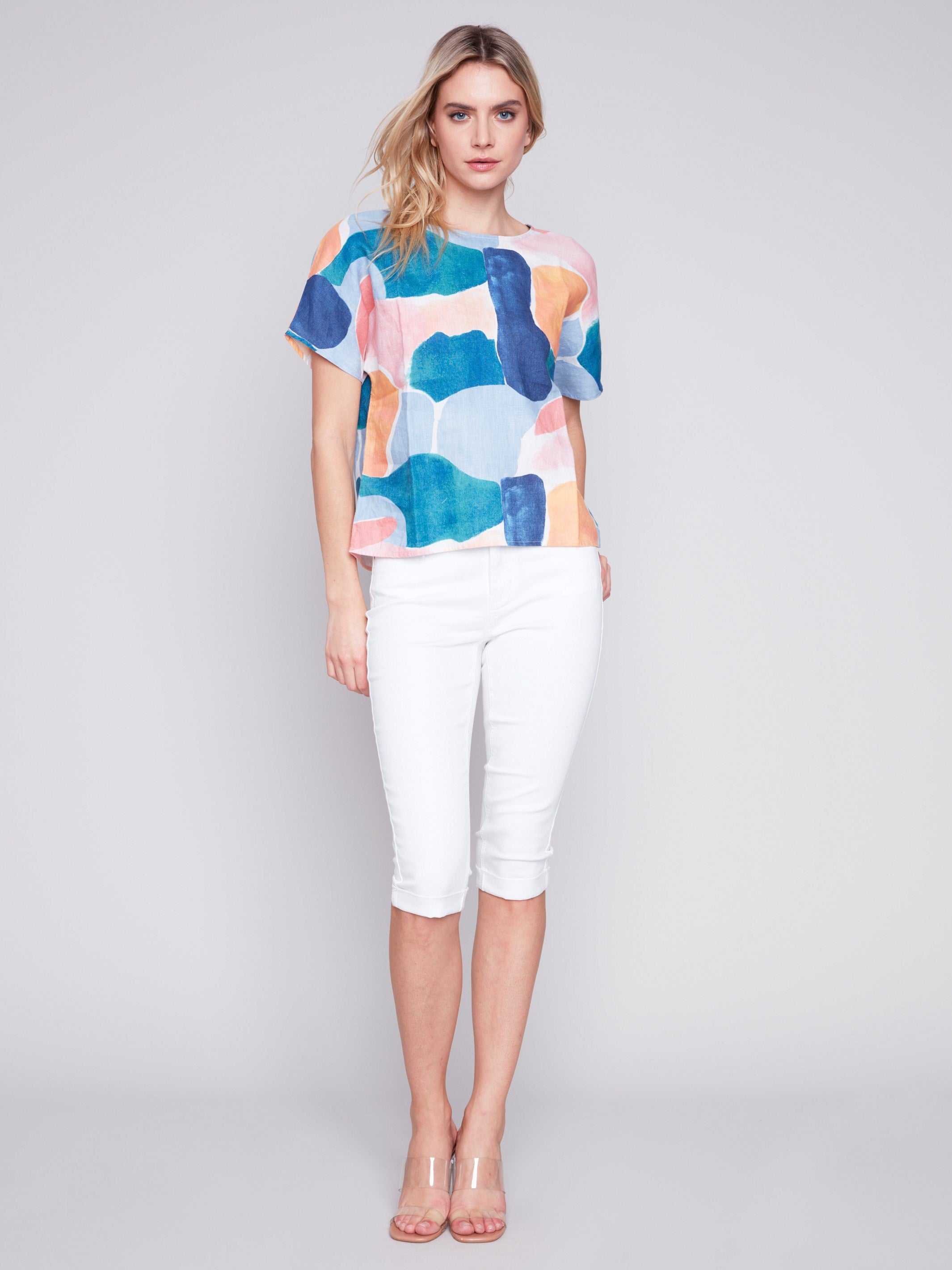 Printed Linen Dolman Top - Abstract - Charlie B Collection Canada - Image 4