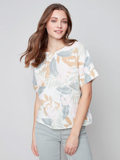 Printed Linen Dolman Top - Celadon - C4475 Charlie B Collection Canada