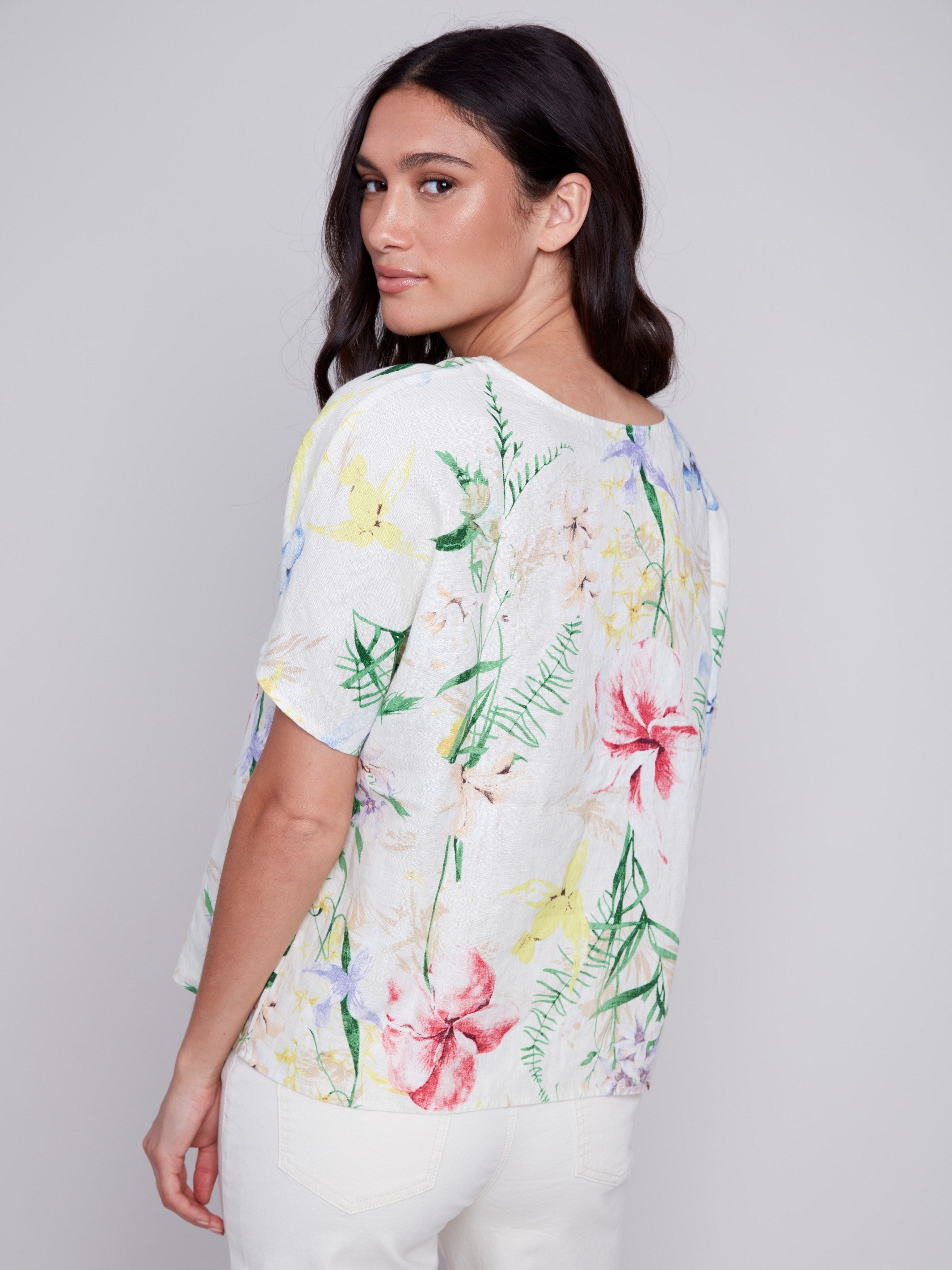 Printed Linen Dolman Top - Wildflower - Charlie B Collection Canada - Image 2