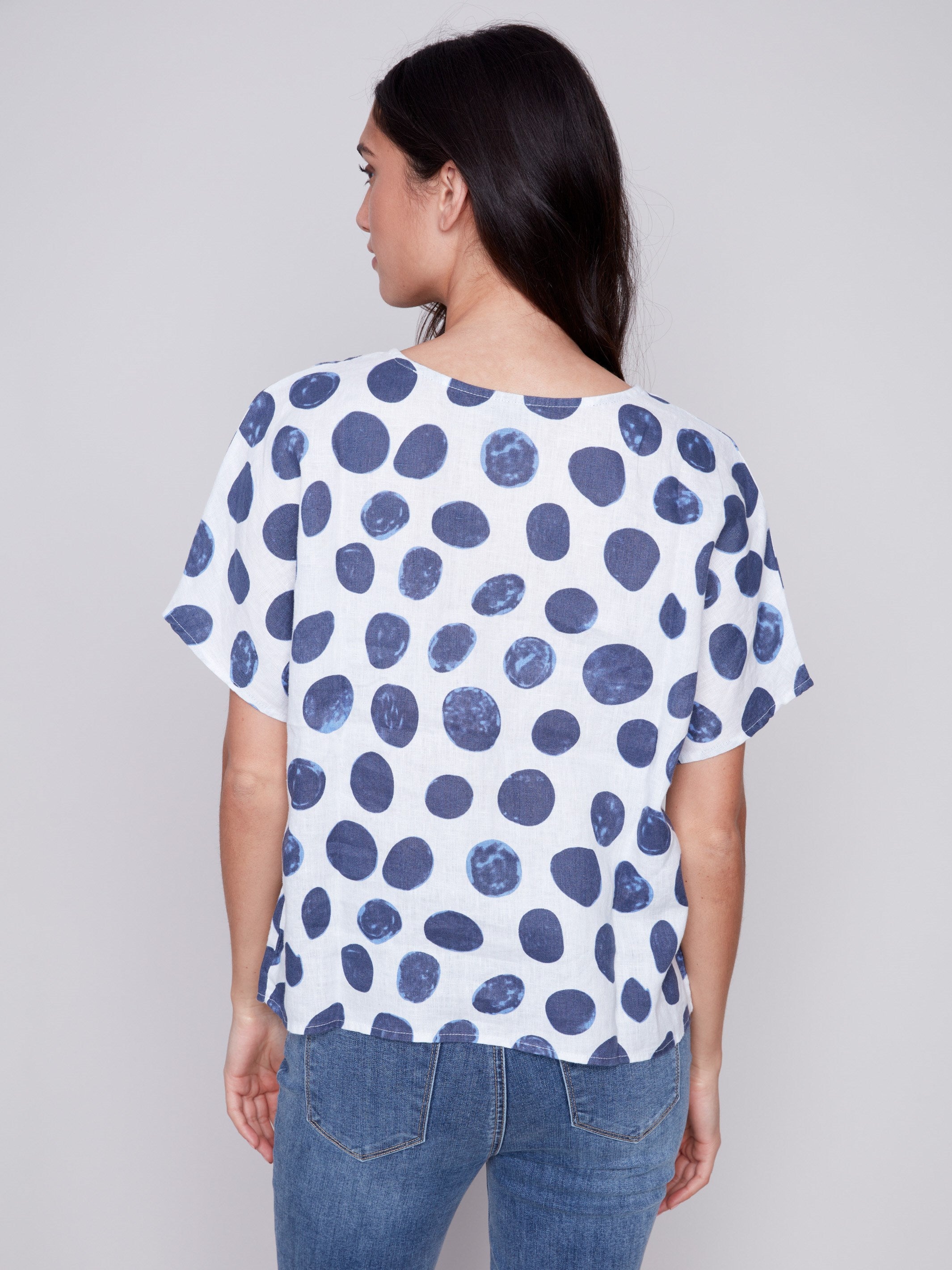 Printed Linen Dolman Top - Dots - Charlie B Collection Canada - Image 2
