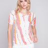 Printed Linen Top With Front Twist Knot - Natural - Charlie B Collection Canada - Image 1