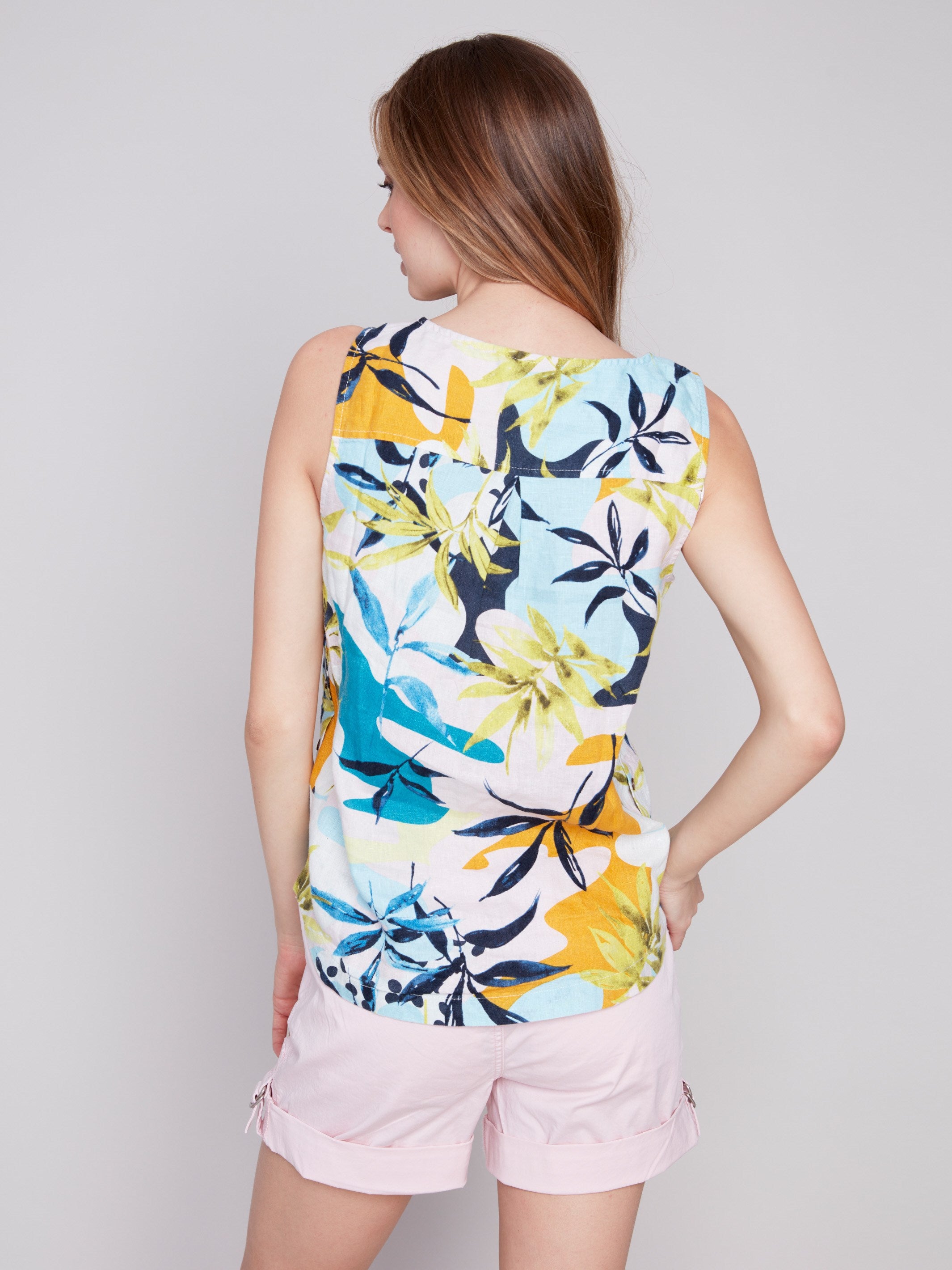 Printed Linen Top with Side Buttons - Resort - Charlie B Collection Canada - Image 2