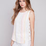 Printed Linen Top with Side Buttons - Tulip - Charlie B Collection Canada - Image 1