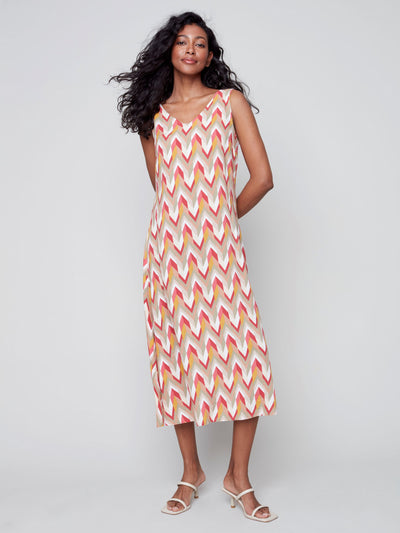 Printed Long Flowy Dress - Grapefruit - C3144 Charlie B Collection Canada