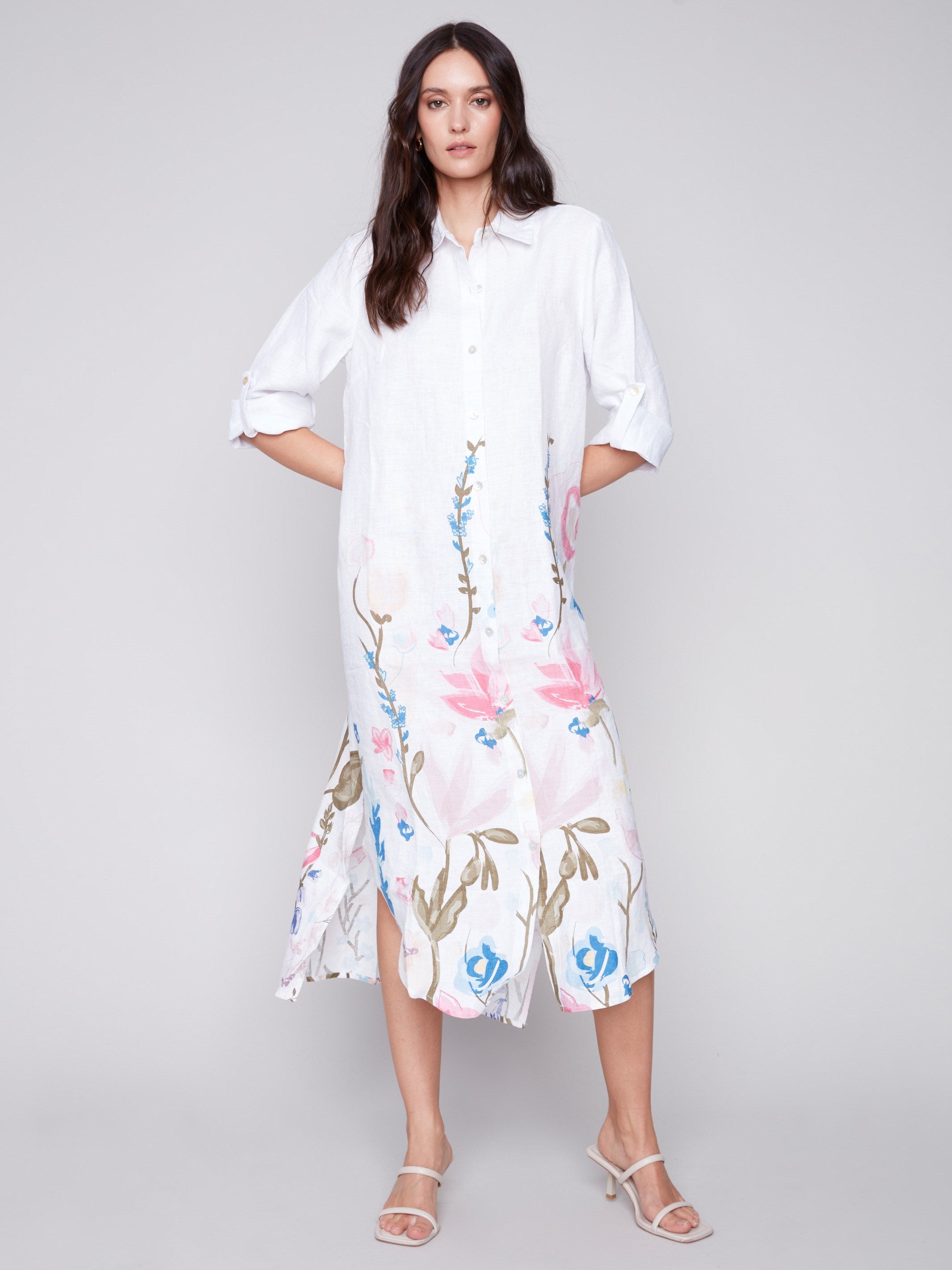 Printed Long Linen Tunic Dress - Pastel - Charlie B Collection Canada - Image 1
