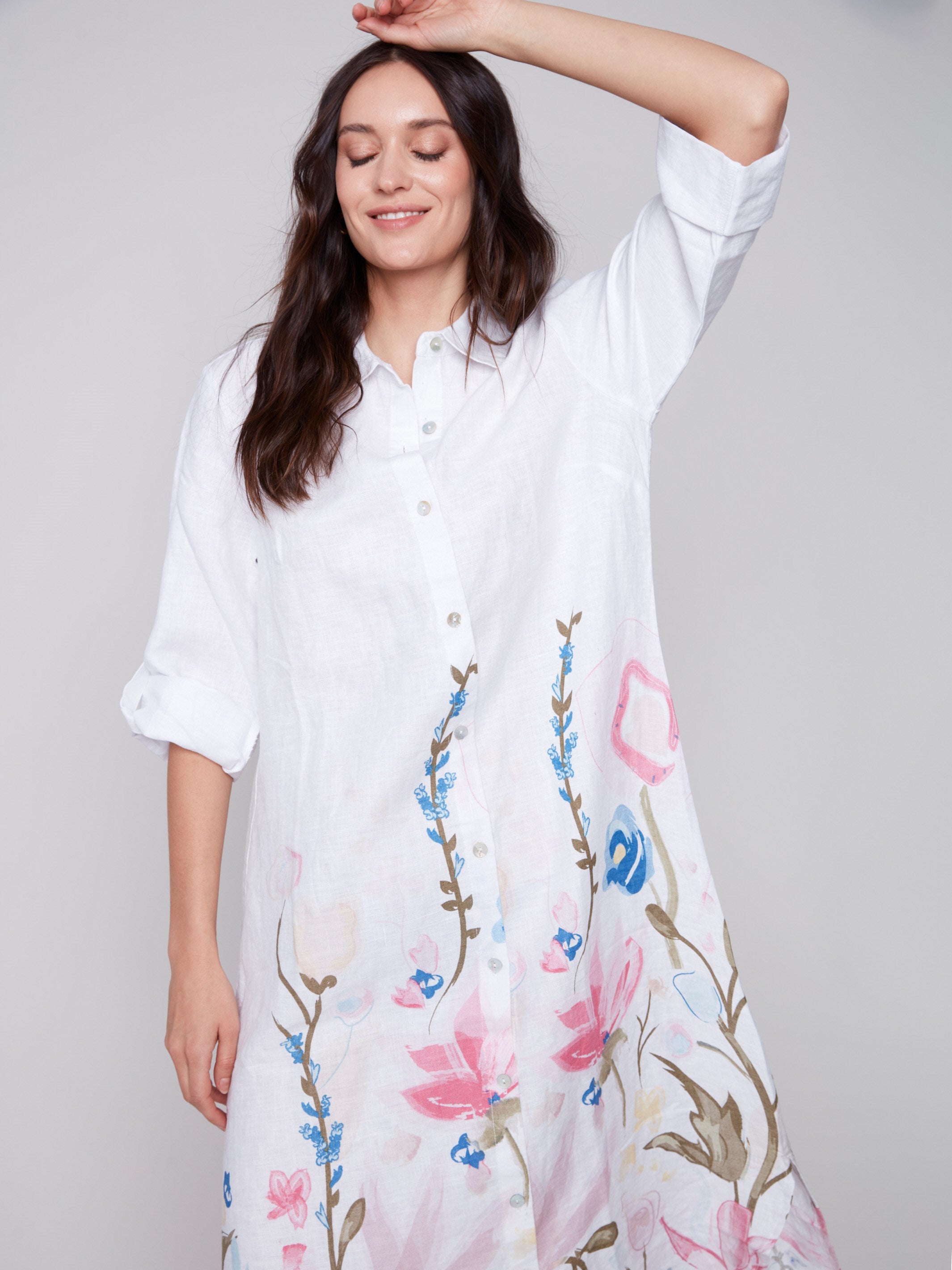 Printed Long Linen Tunic Dress - Pastel - Charlie B Collection Canada - Image 3