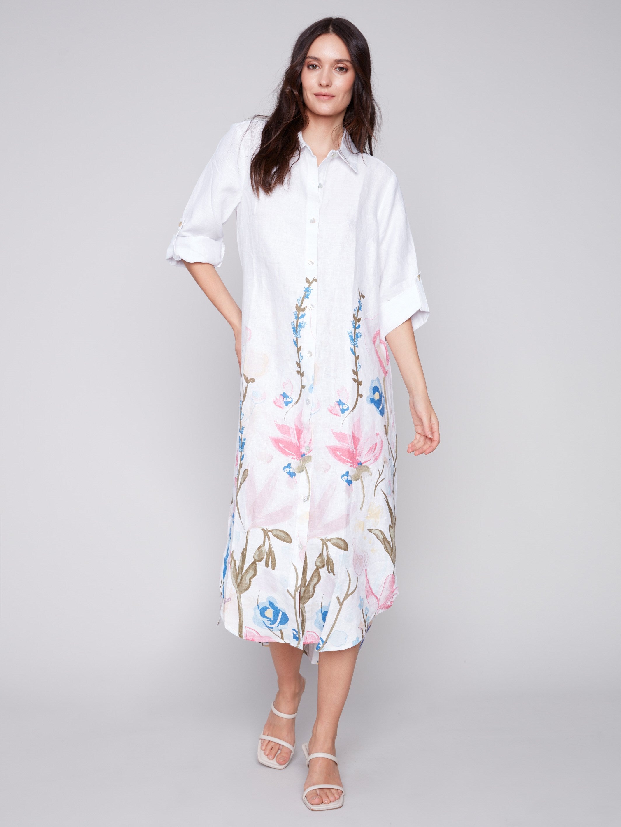 Printed Long Linen Tunic Dress - Pastel - Charlie B Collection Canada - Image 4