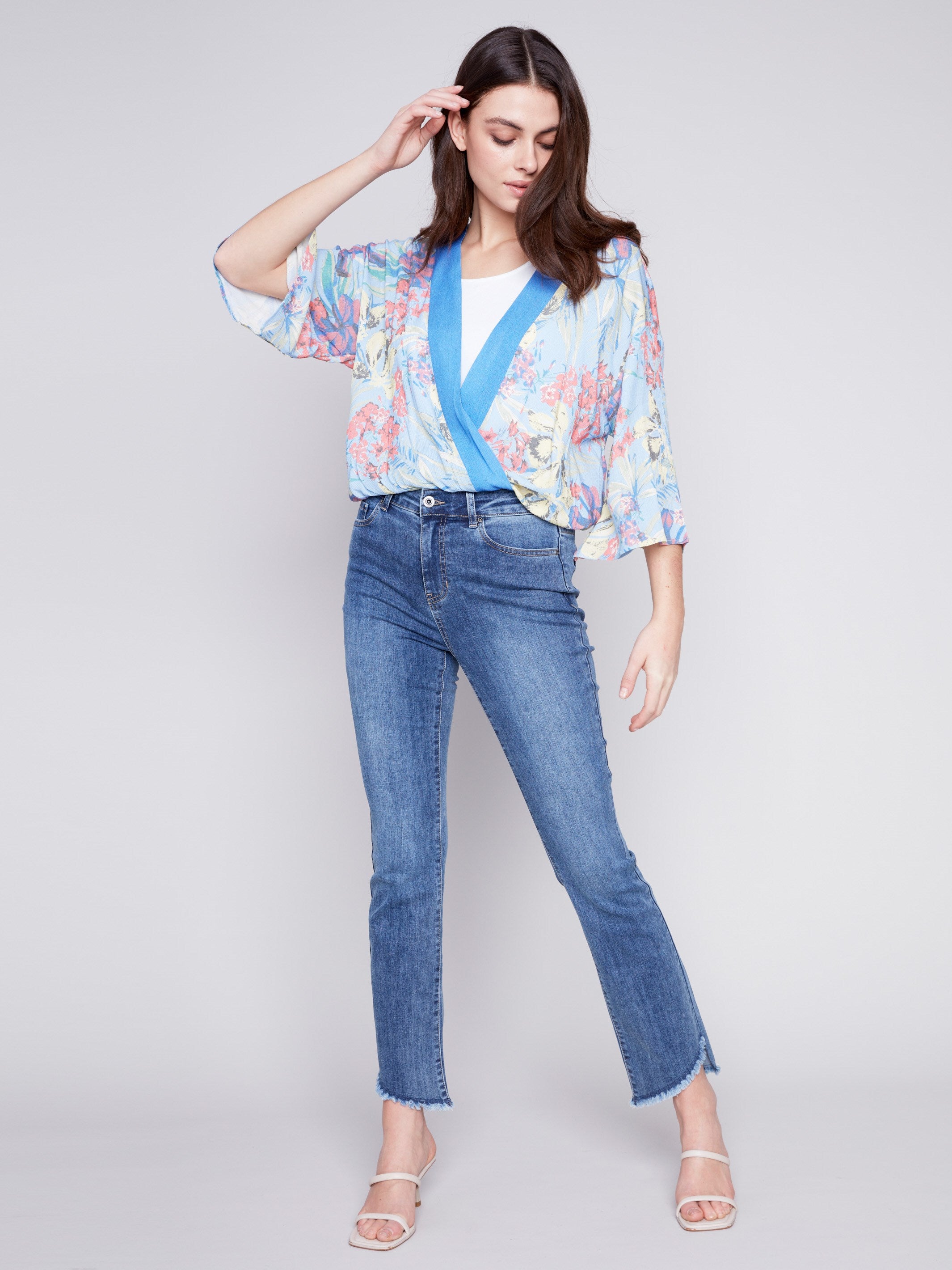 Printed Overlap Blouse - Lillypad - Charlie B Collection Canada - Image 2