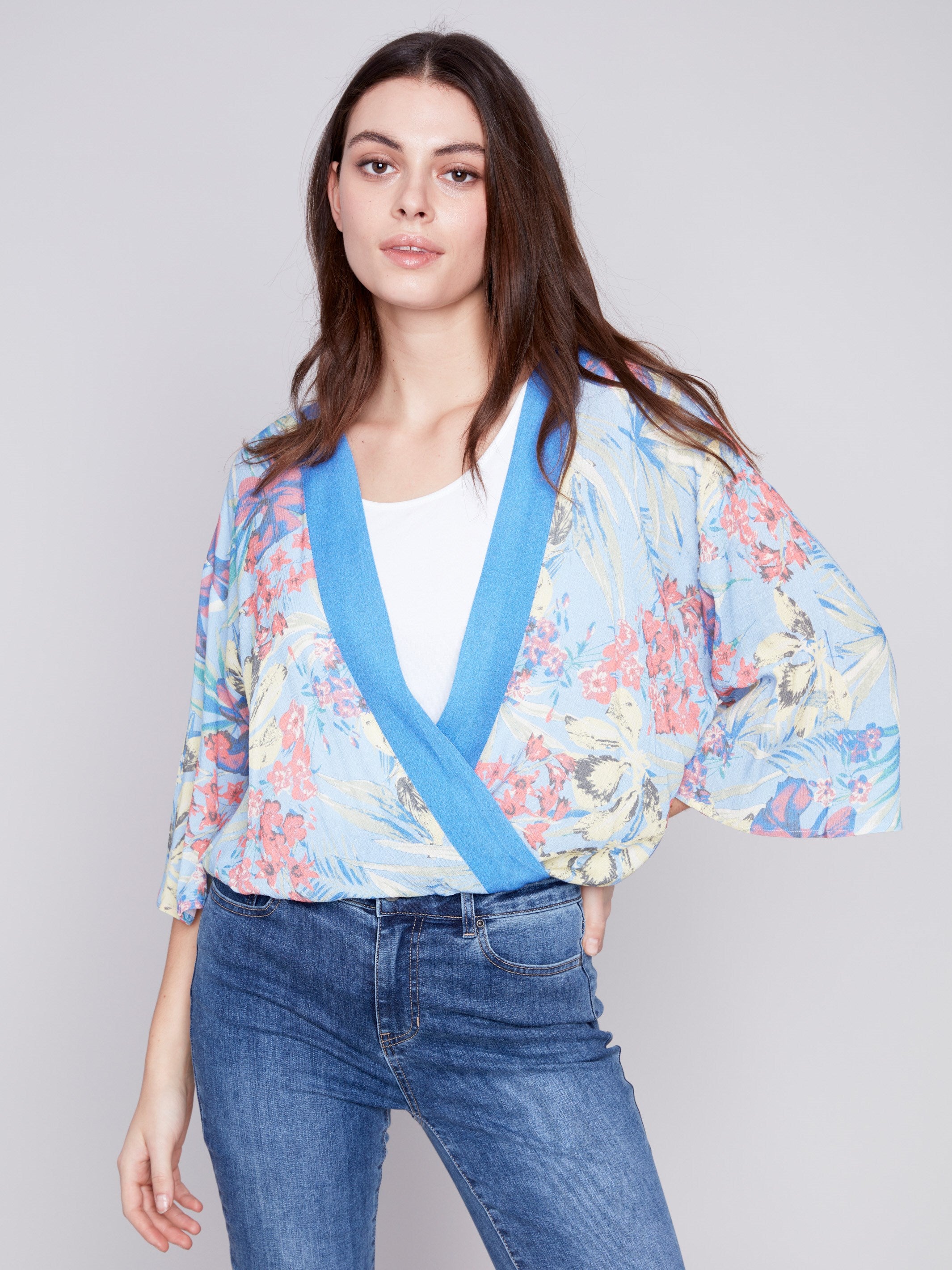 Printed Overlap Blouse - Lillypad - Charlie B Collection Canada - Image 3