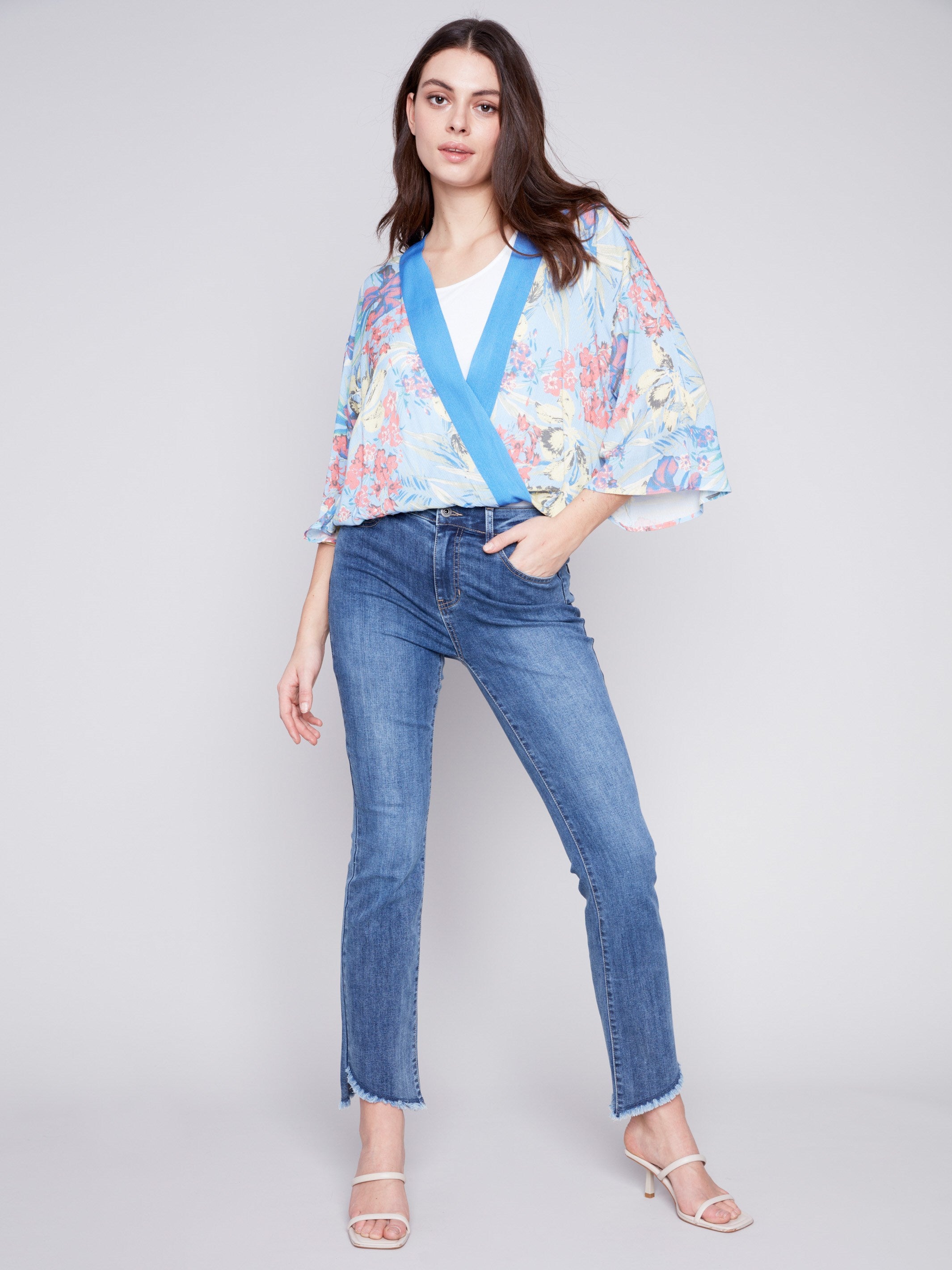 Printed Overlap Blouse - Lillypad - Charlie B Collection Canada - Image 4