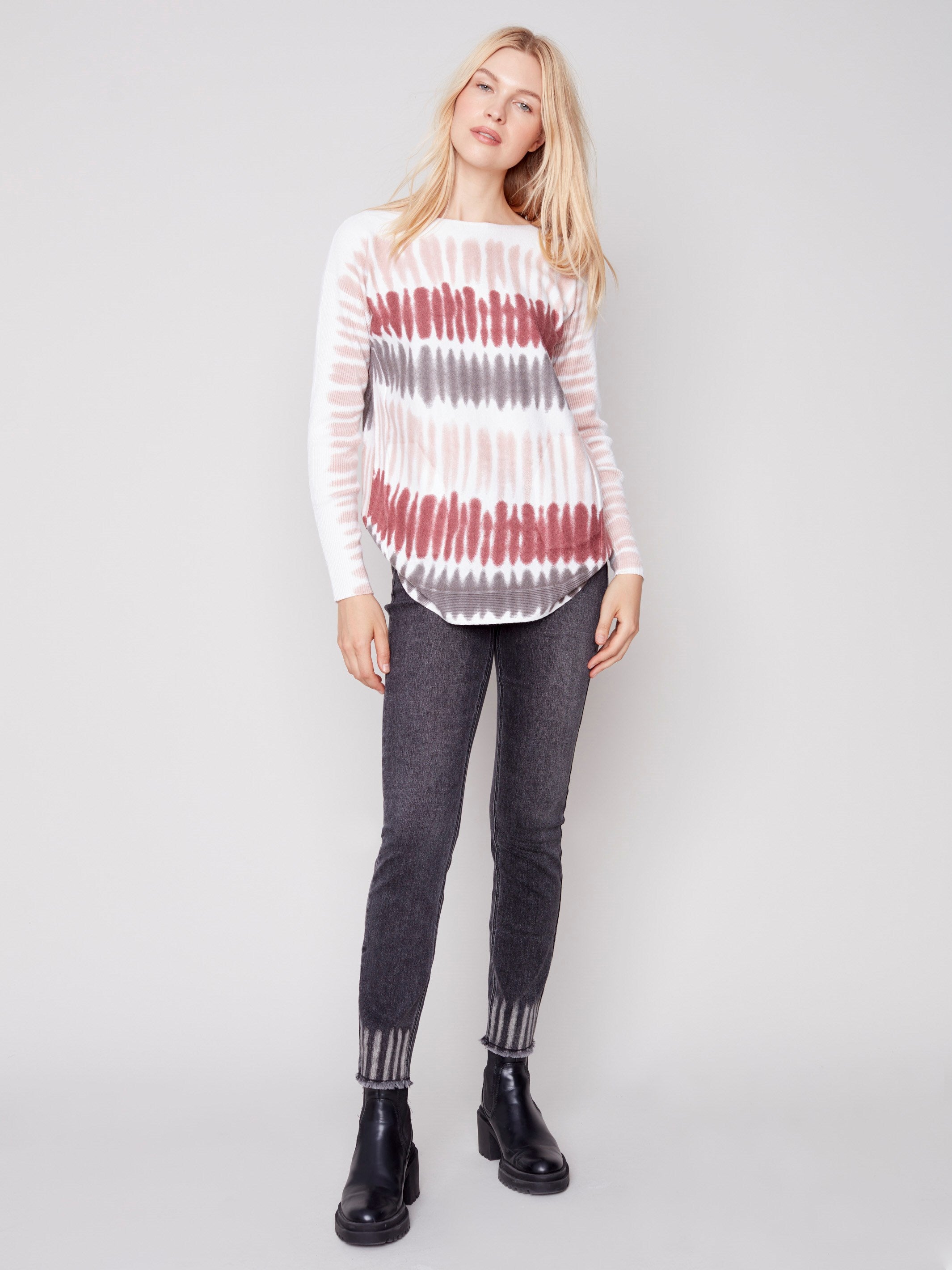 Printed Plush Knit Sweater - Raspberry