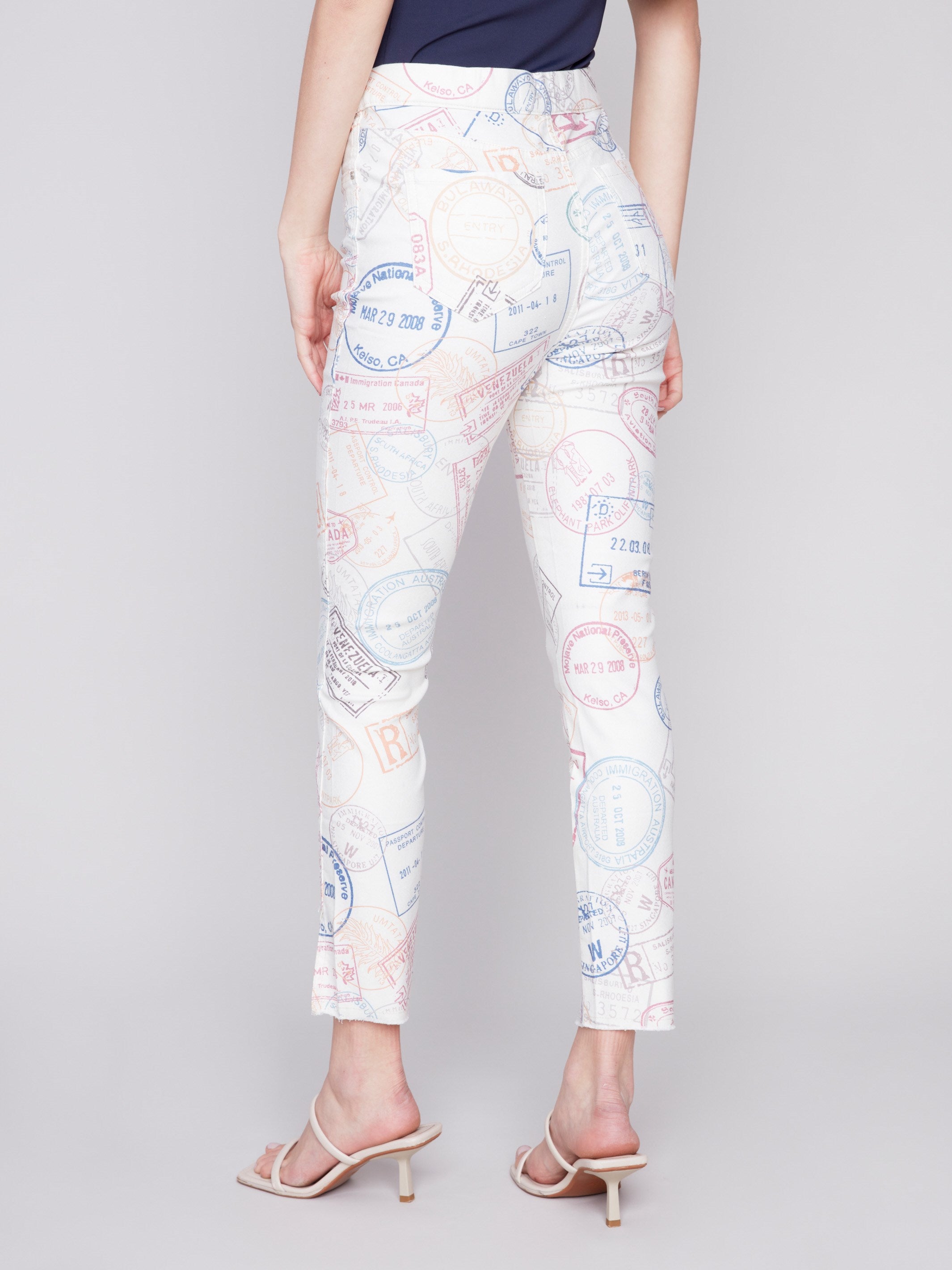 Printed Pull-On Twill Pants with Split Hem - Stamps - Charlie B Collection Canada - Image 3