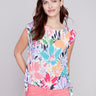Printed Sleeveless Blouse with Side Ties - Blossom - Charlie B Collection Canada - Image 1