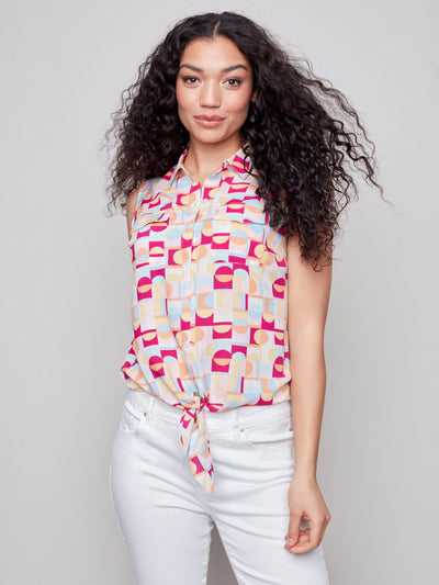 Printed Sleeveless Button-Down Blouse - Watermelon - C4469 Charlie B Collection Canada