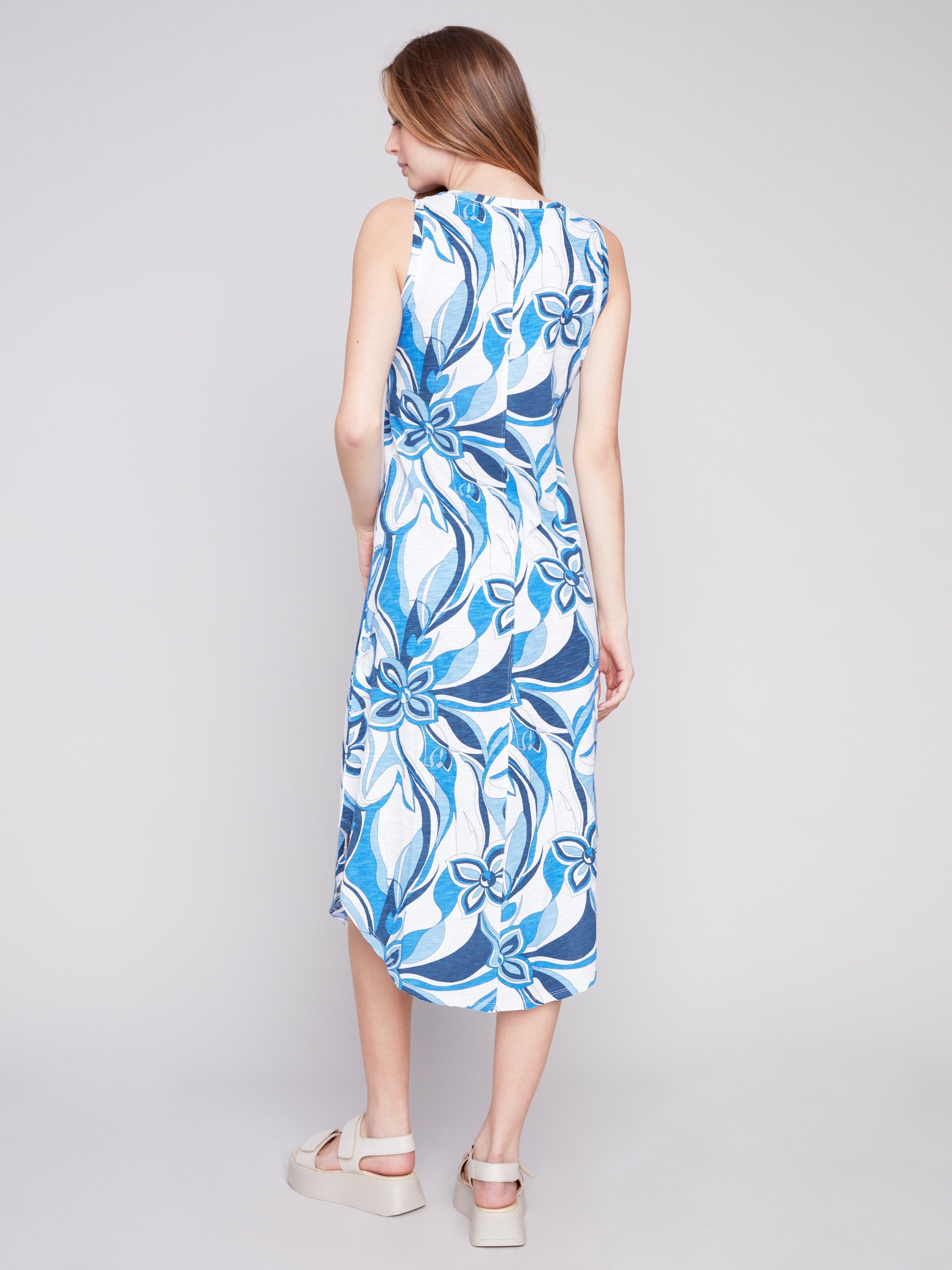 Printed Sleeveless Cotton Dress - Sky - Charlie B Collection Canada - Image 2
