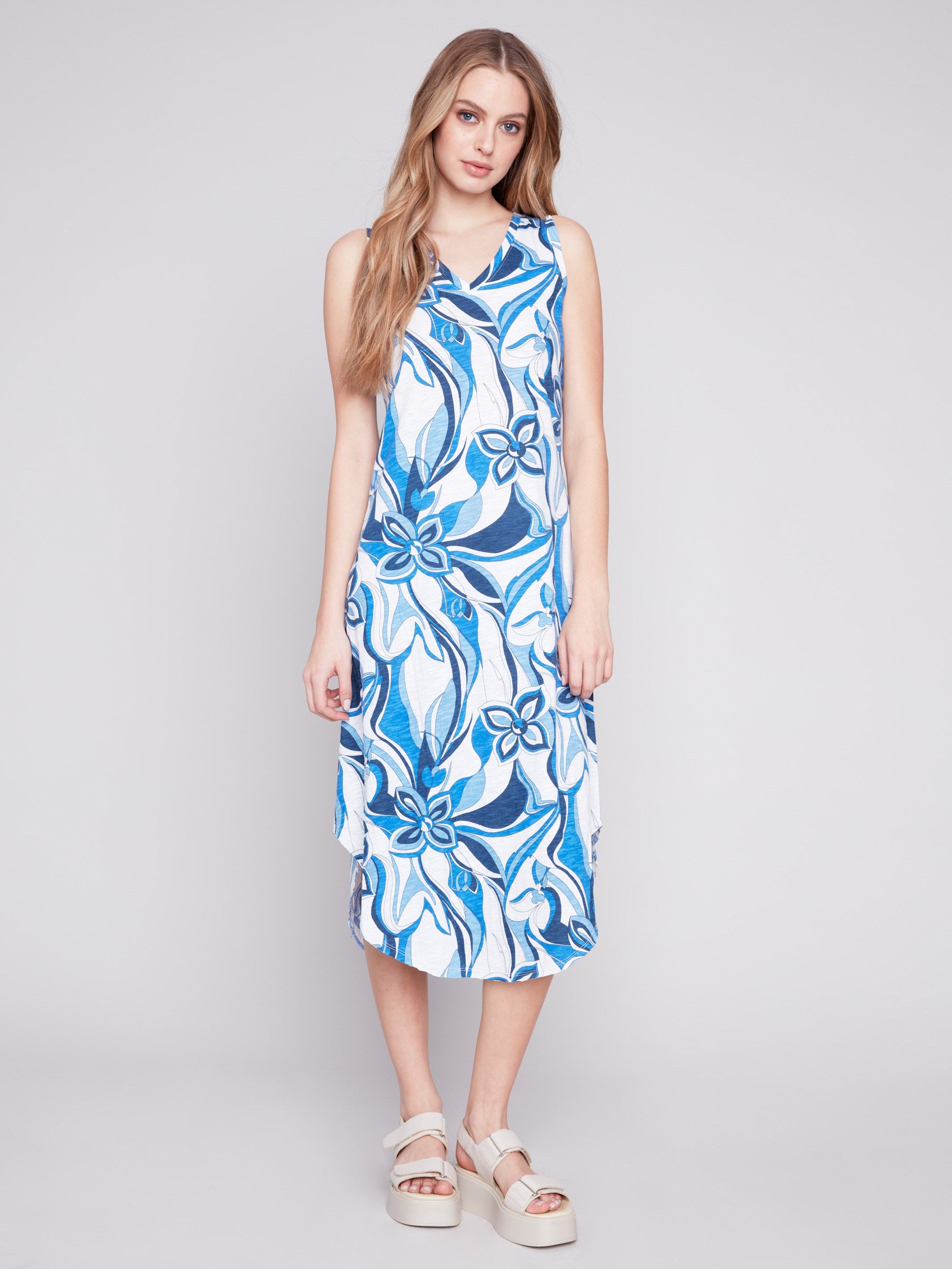 Printed Sleeveless Cotton Dress - Sky - Charlie B Collection Canada - Image 4