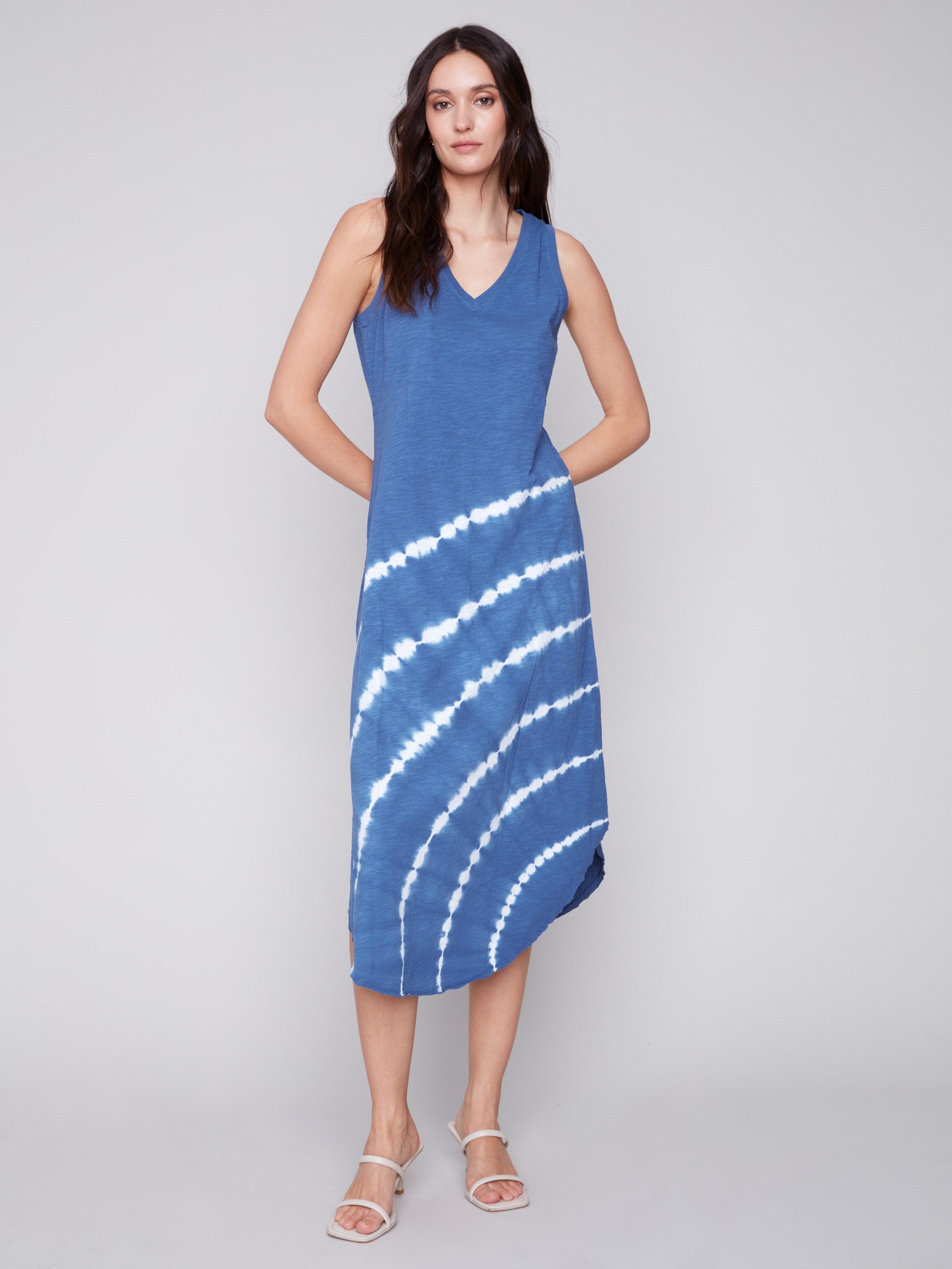 Printed Sleeveless Cotton Dress - Denim - Charlie B Collection Canada - Image 1
