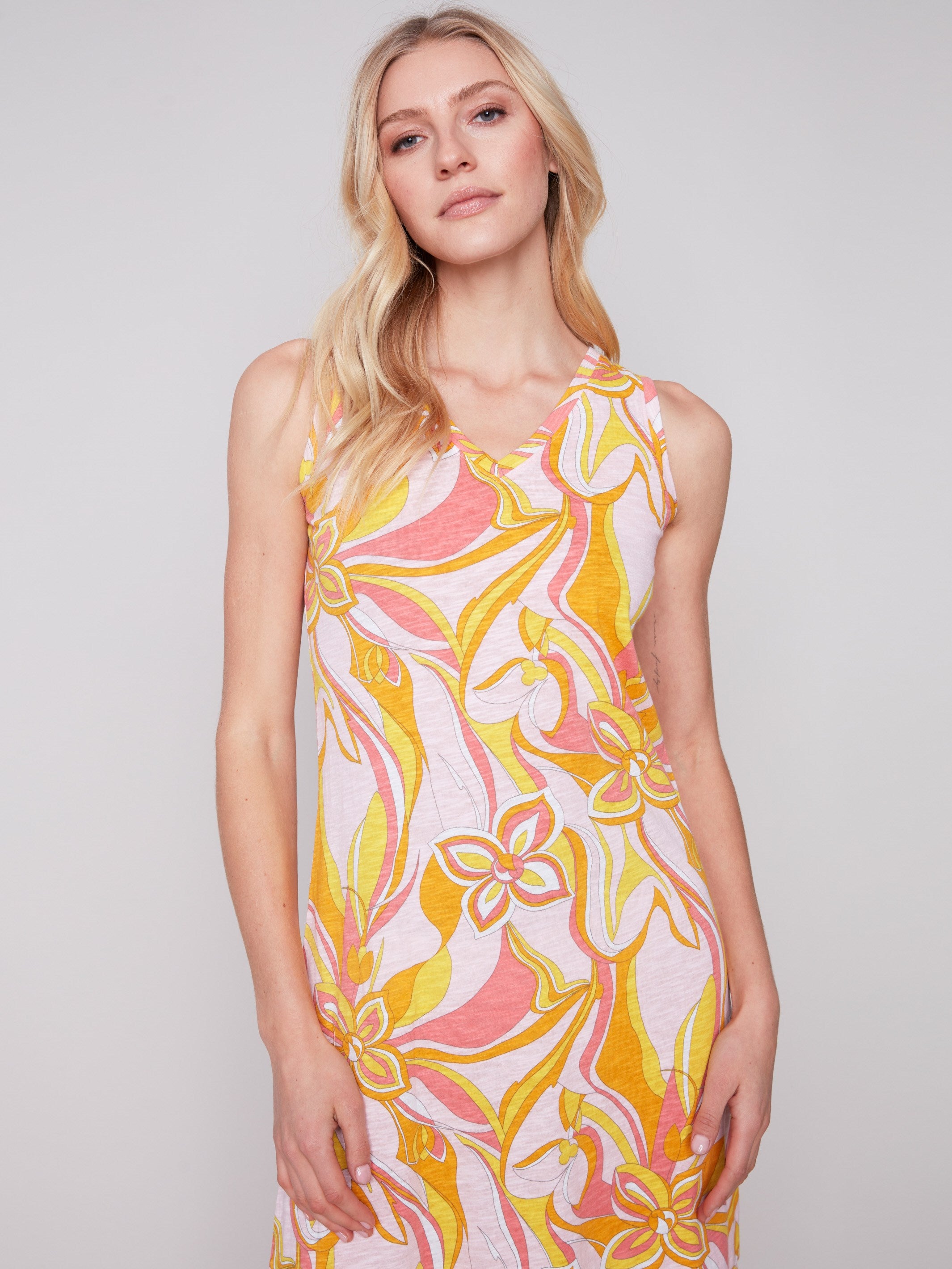 Printed Sleeveless Cotton Dress - Sorbet - Charlie B Collection Canada - Image 4