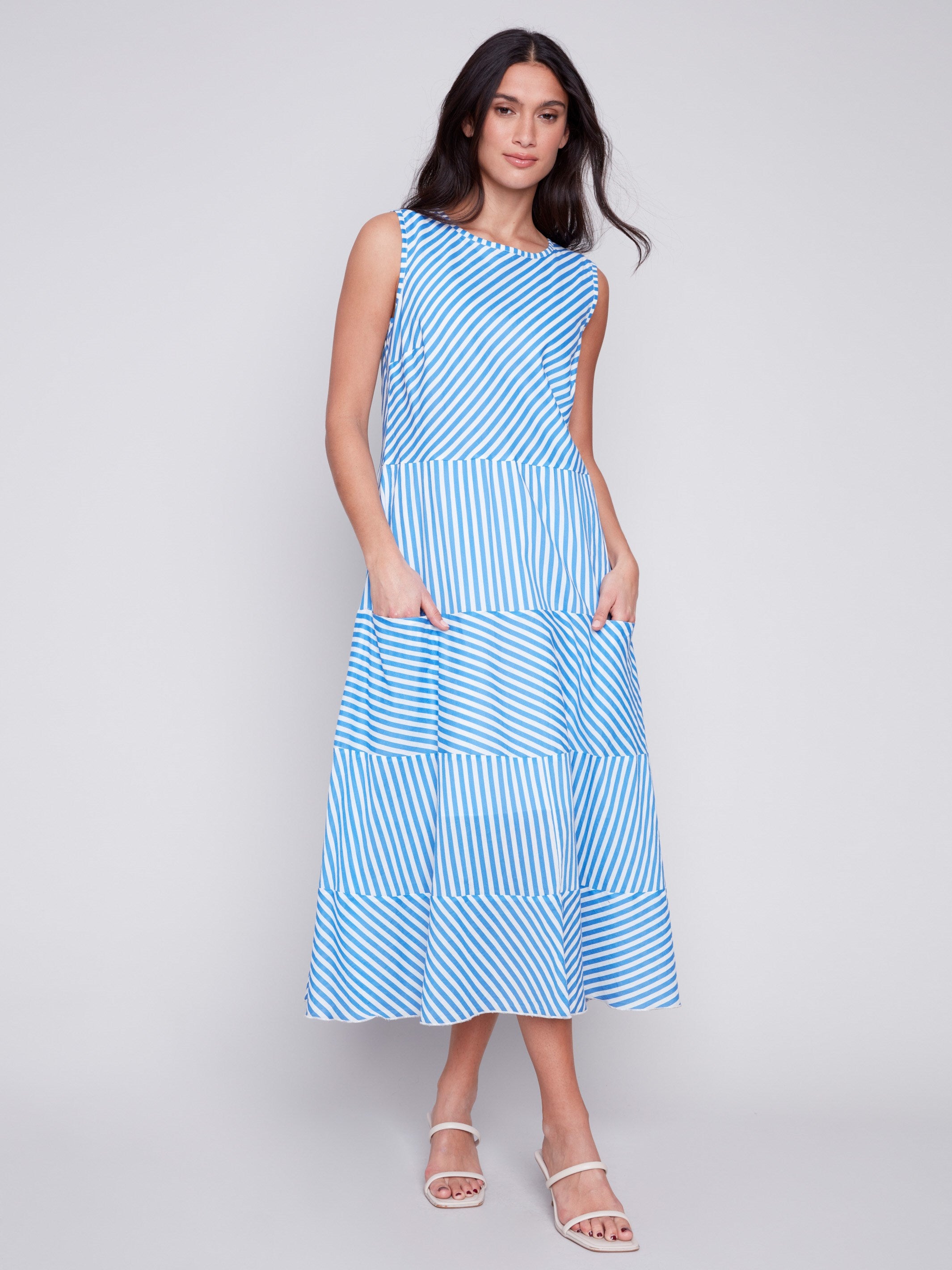 Printed Sleeveless Cotton Voile Dress - Blue - Charlie B Collection Canada - Image 8