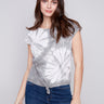 Printed Sleeveless Front Knot Top - Celadon - Charlie B Collection Canada - Image 1