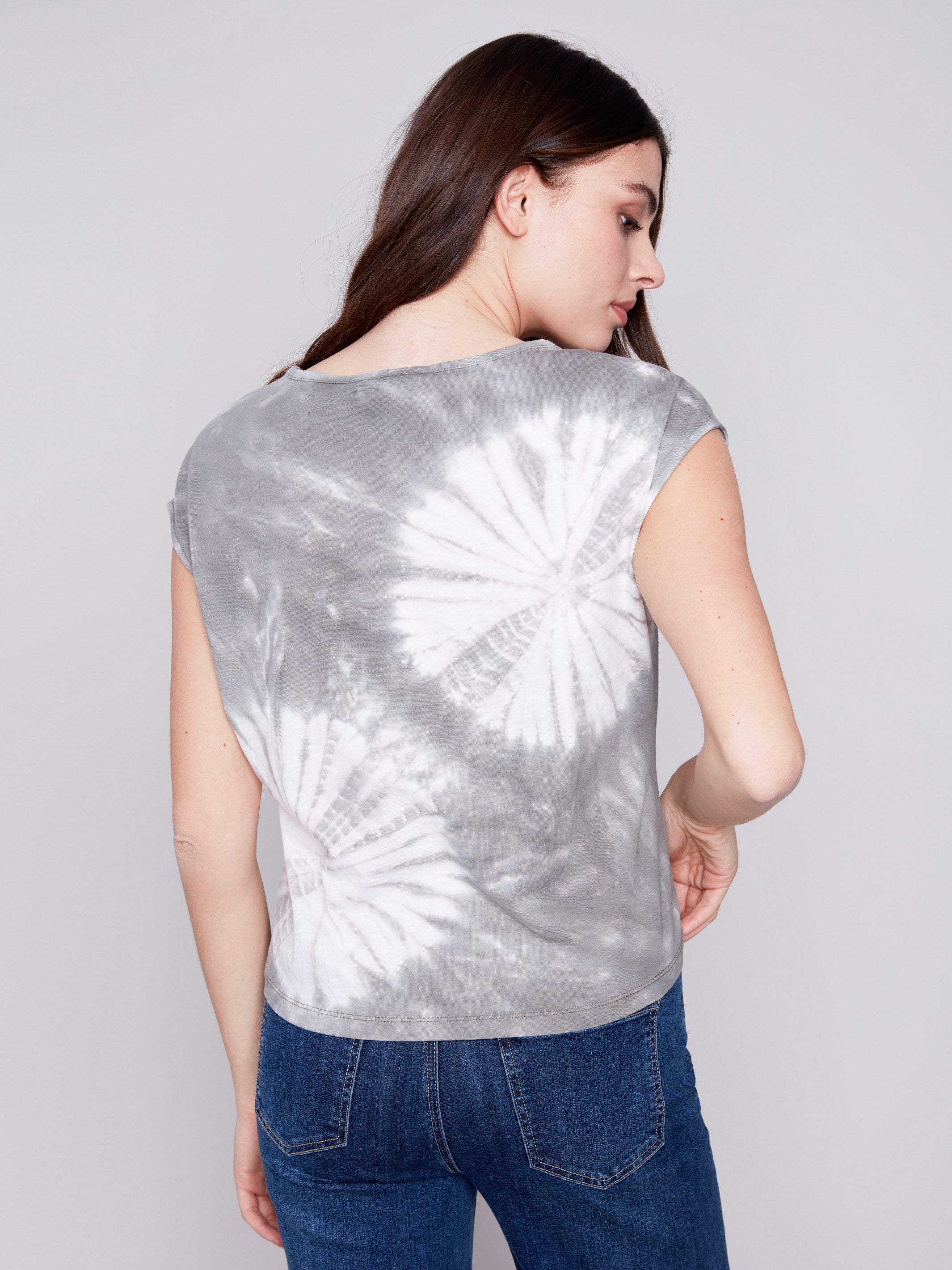 Printed Sleeveless Front Knot Top - Celadon - Charlie B Collection Canada - Image 2