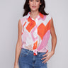Printed Sleeveless Front Tie Cotton Shirt - Punch - Charlie B Collection Canada - Image 1