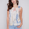 Printed Sleeveless Linen Top with Button Detail - Garden - Charlie B Collection Canada - Image 1