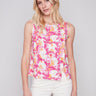 Printed Sleeveless Linen Top with Slit - Sherbet - Charlie B Collection Canada - Image 1