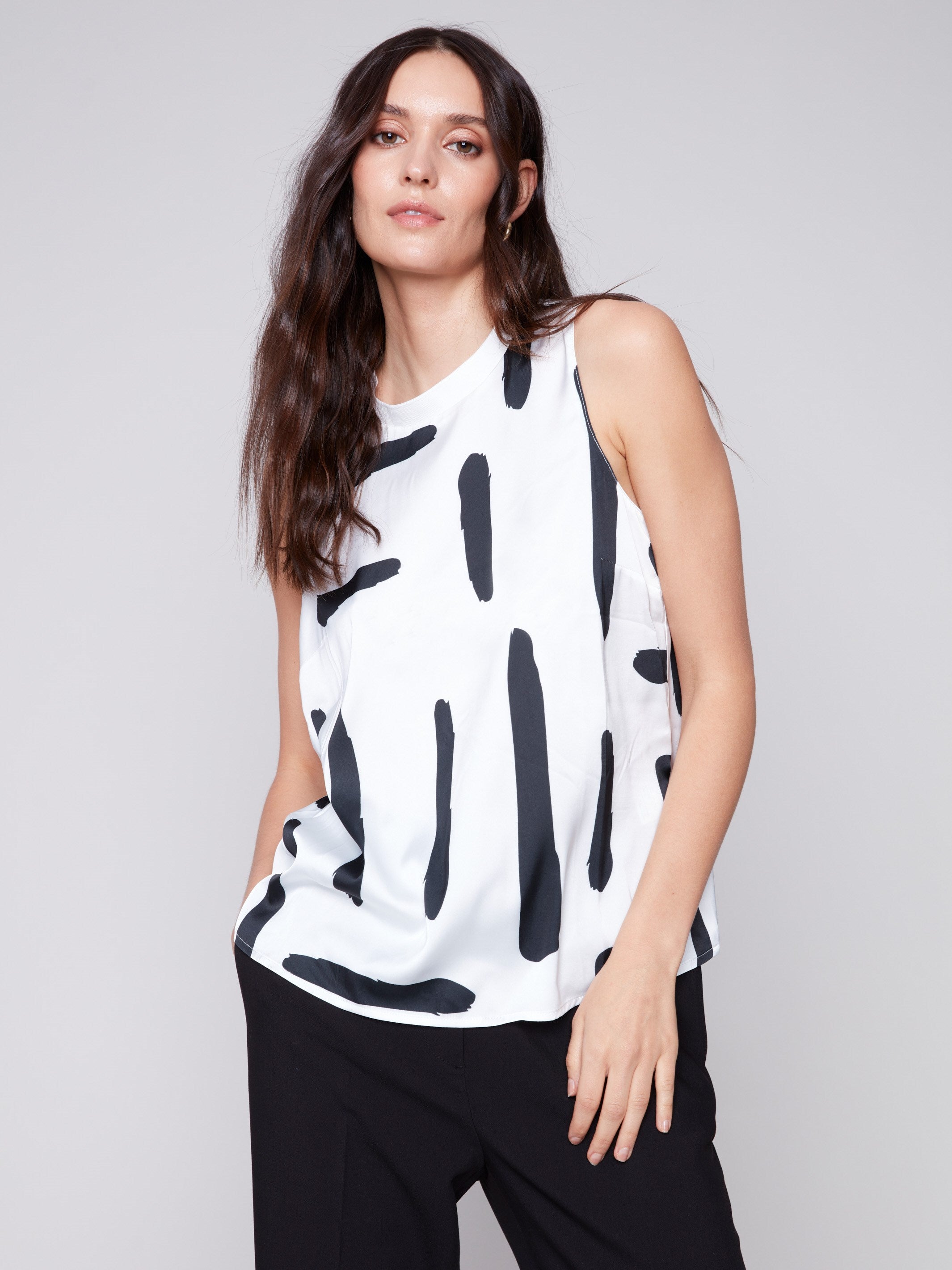 Printed Sleeveless Satin Top - Paint Brush - Charlie B Collection Canada - Image 1