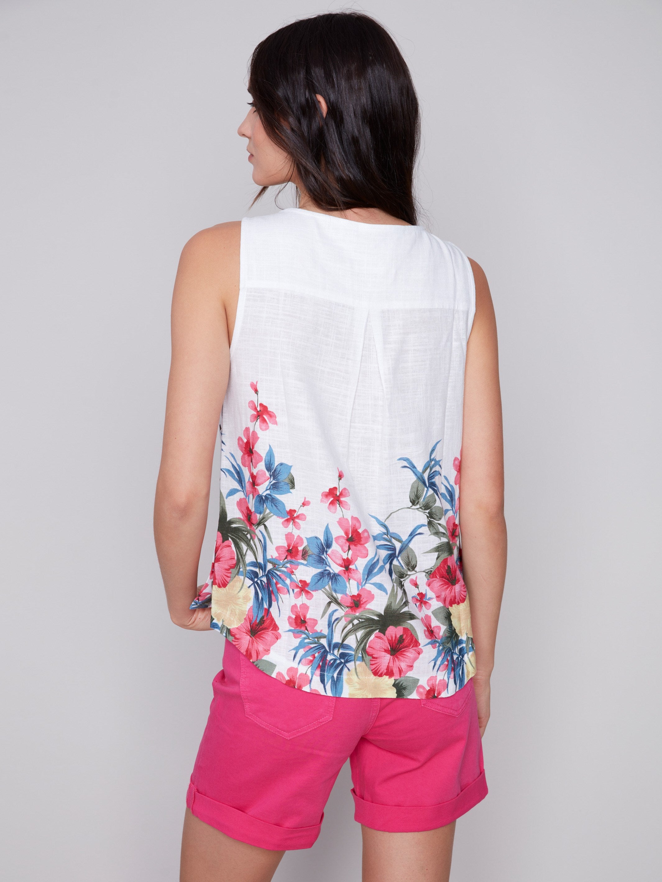 Printed Sleeveless Top with Side Buttons - Maui - Charlie B Collection Canada - Image 2