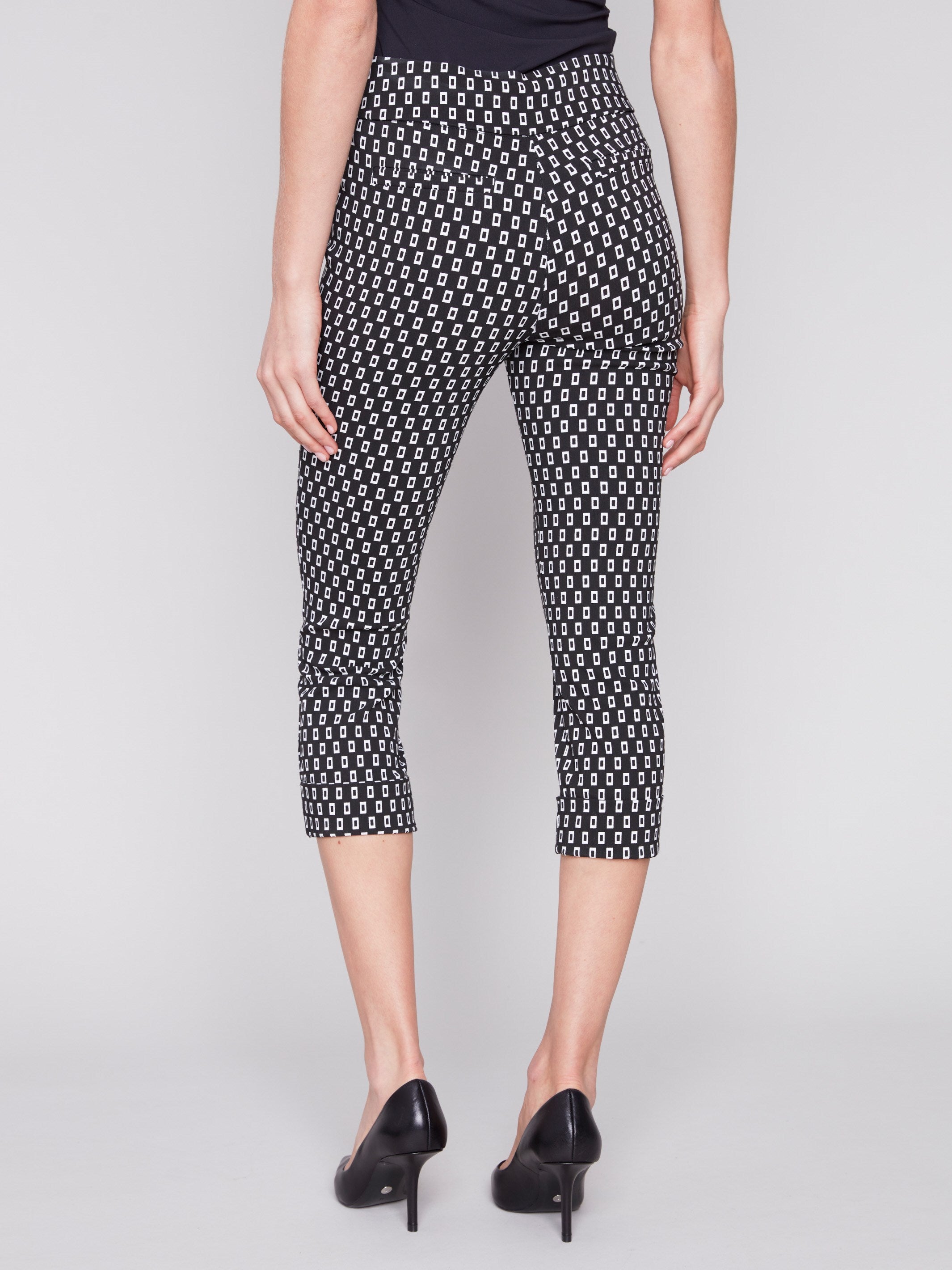 Printed Stretch Pull-On Capri Pants - White Tiles - Charlie B Collection Canada - Image 3