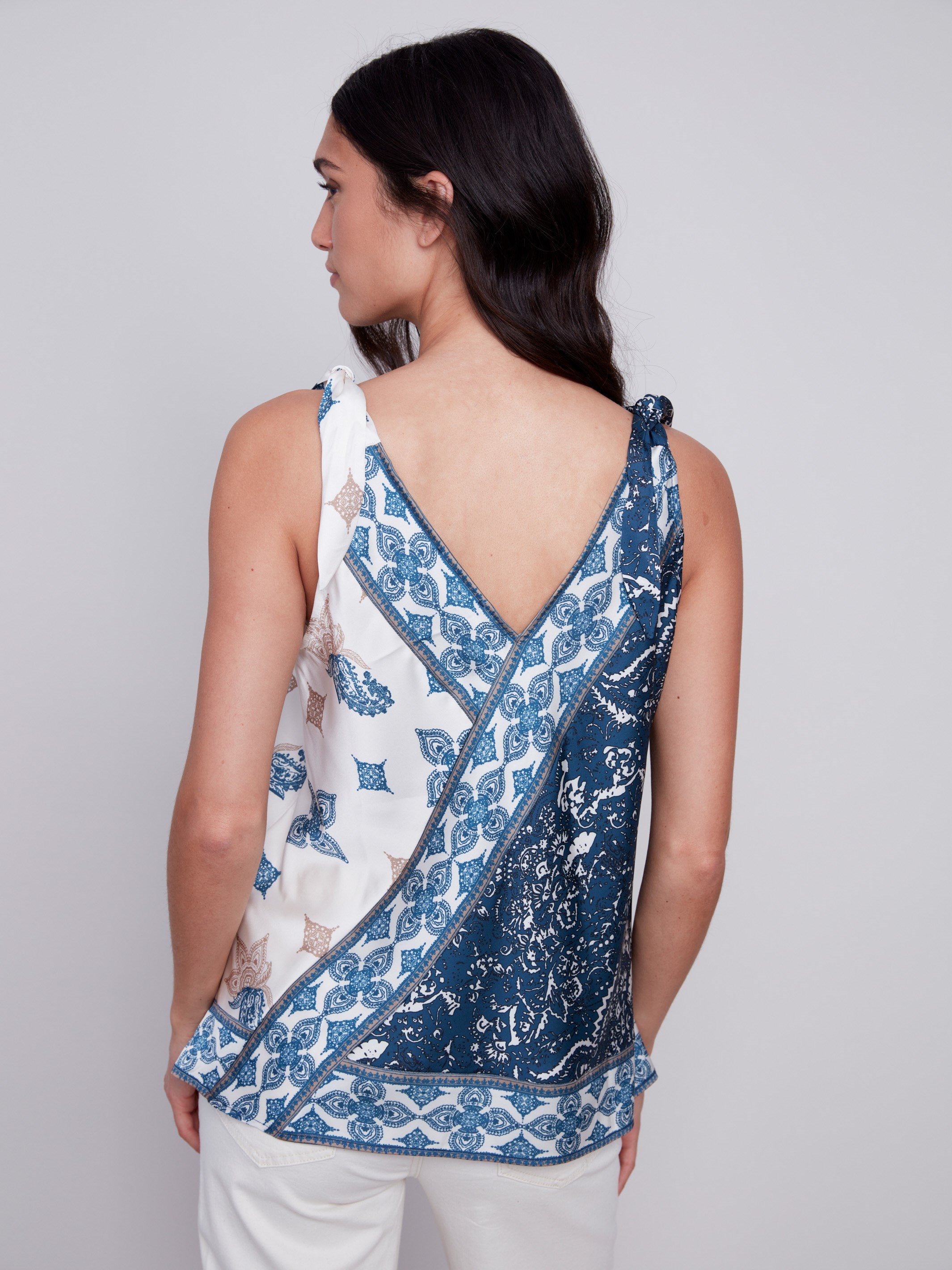 Printed Tie-Shoulder Satin Top - Paisley - Charlie B Collection Canada - Image 2