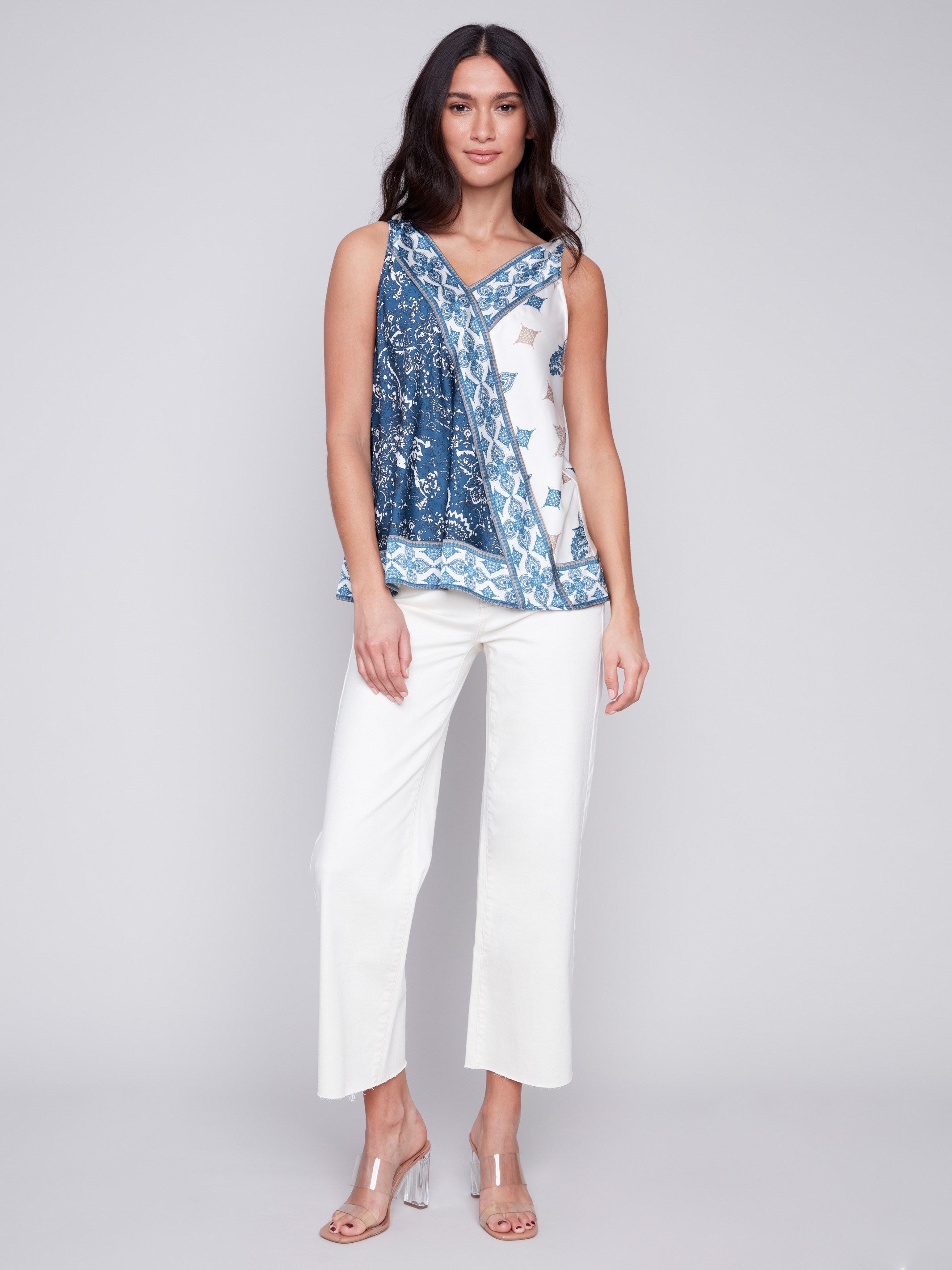 Printed Tie-Shoulder Satin Top - Paisley - Charlie B Collection Canada - Image 3