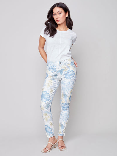 Printed Twill Pants with Hem Slit - Coastal Leaf - C5139 Charlie B Collection 1