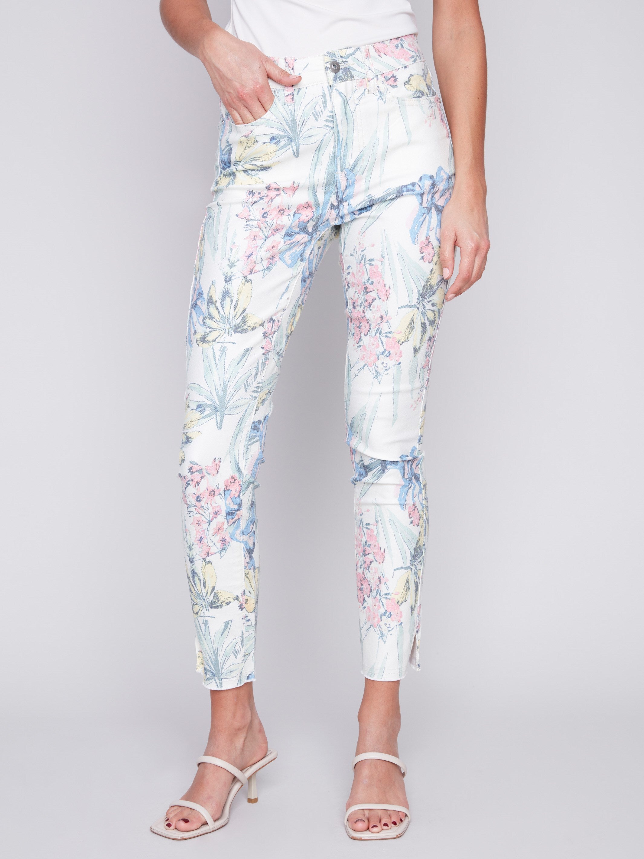 Printed Twill Pants with Hem Slit - Hawaii - Charlie B Collection Canada - Image 2
